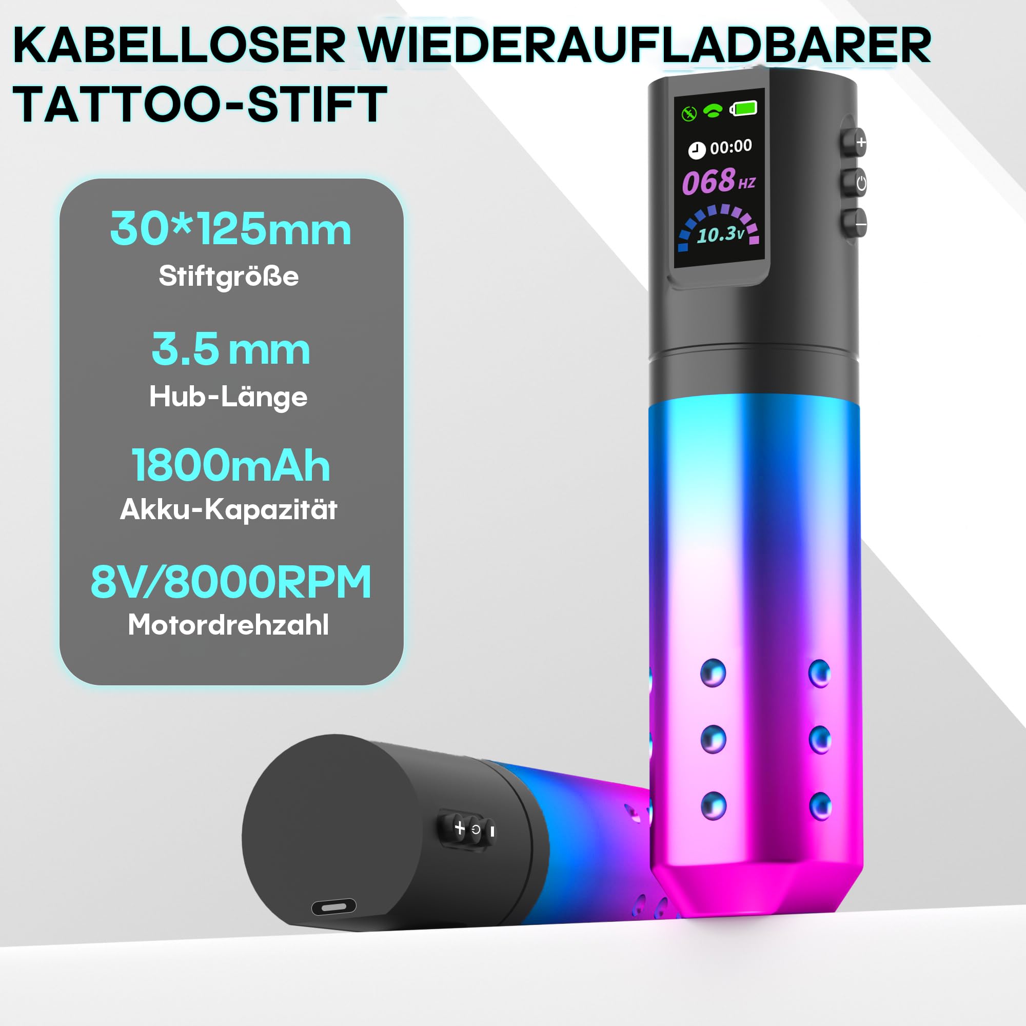 POSEIDON Tattoo Pen Kit, Kabelloses Tattoo-Machine-Set mit 2 Akkus & 20 Tattoo-Kartuschennadeln, LED-Display, Komplettes Tattoo-Zubehör für Anfänger