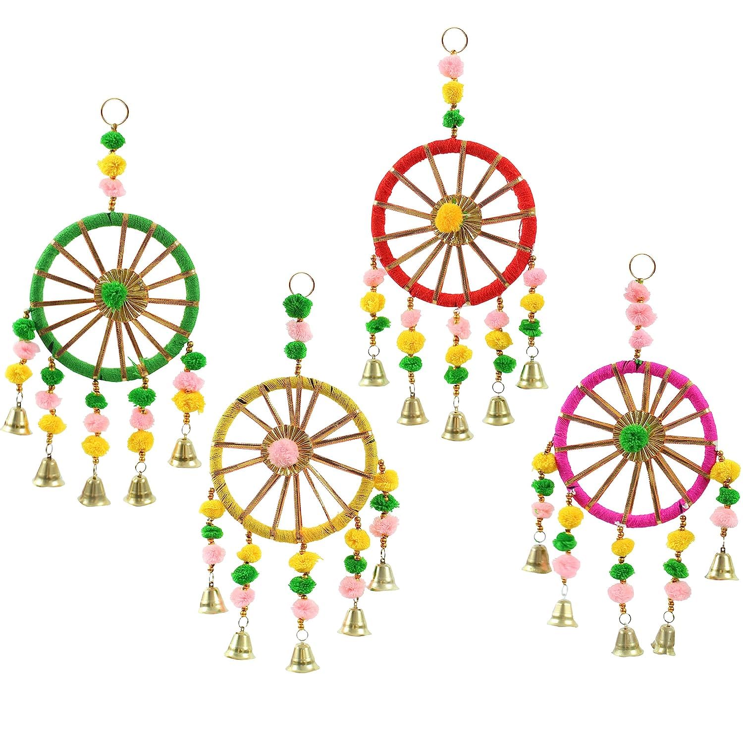 Eclectic Home E Home Decorative Wall Door Hanging Latkan Toran with Bells for Main Door Entrance Pooja Room Rajasthani Traditional Decoration Items (Multi, Set of 4, 30 cm x 13 cm) 2