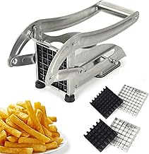 French Fry Cutter with 2 Blades, Professional Potato Cutter Stainless Steel, Potato Slicer French Fries, Press French Fries Cutter for Potato Cucumber Carrot Onion Vegetables