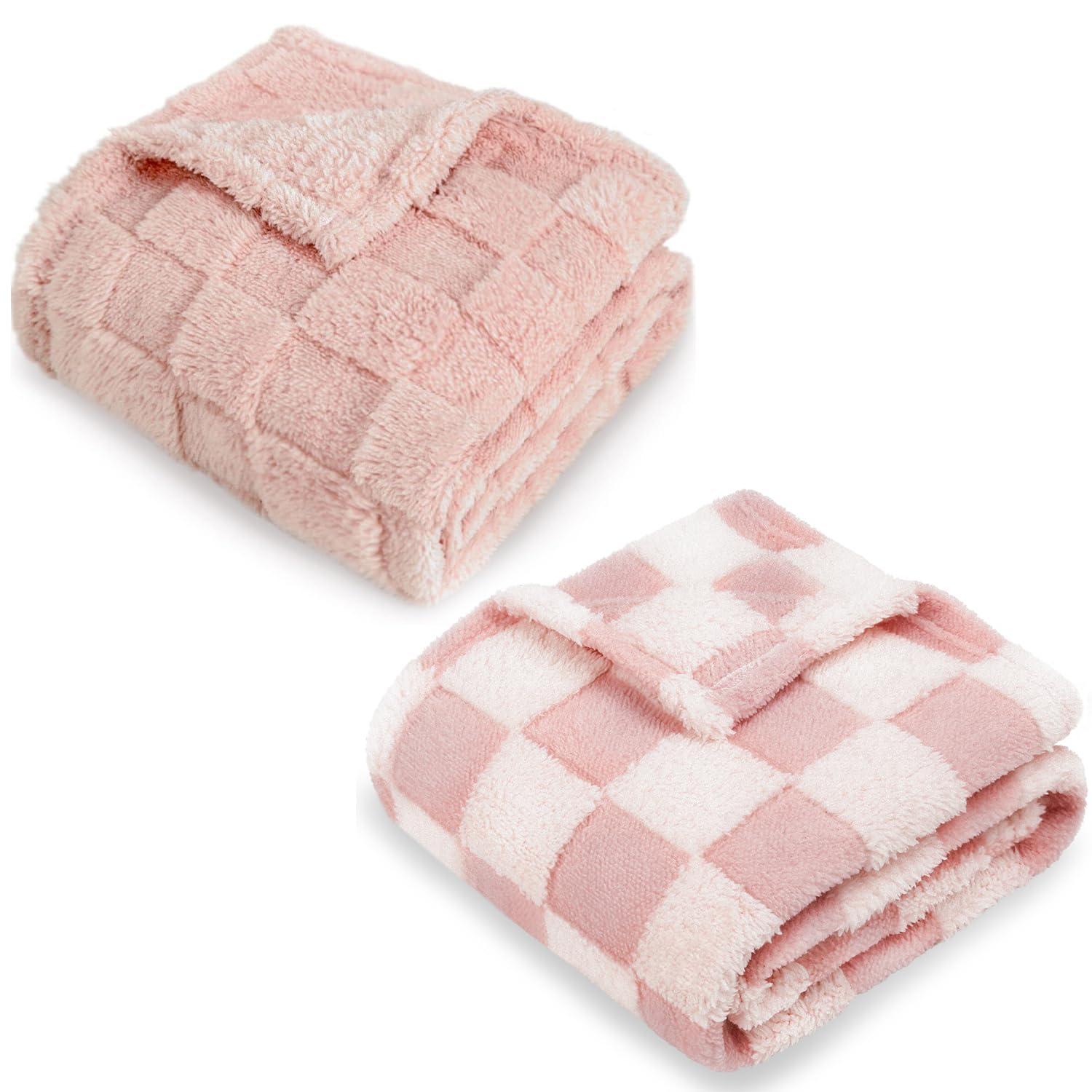 HOMRITAR 2 Pack 3D Checkerboard Grid Ultra- Soft Fluffy Toddler Blanket for Kids + 3D Checkered Fleece Baby Blanket Pink 30 x 40 Inch