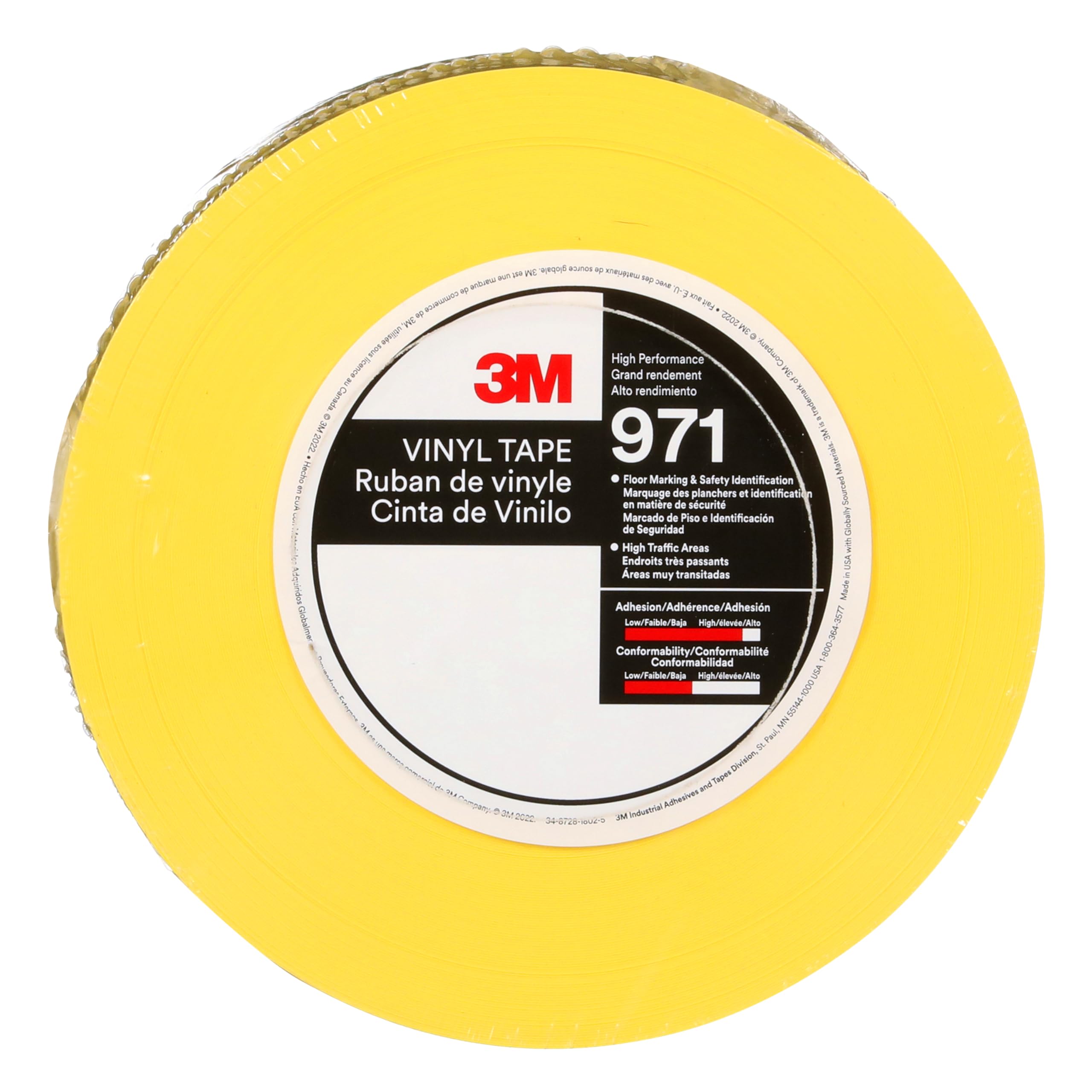 3M Trwała taśma do oznaczania podłoża 971, żółta, 76,2 mm x 32,9 m, 0,43 mm, pakowana pojedynczo do wygodnego wyjmowania