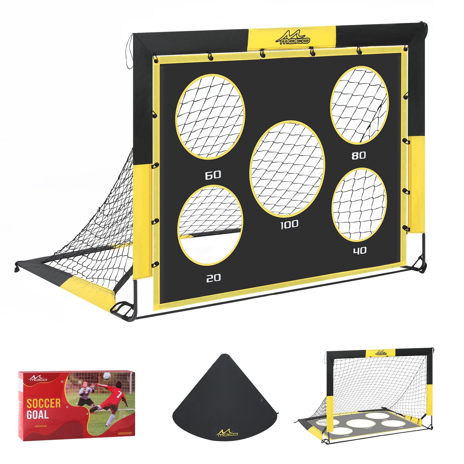 MoKo Fußballtore für den Garten, Großes Pop-up-Tornetz mit Zieltafel, Tragbare Fußballtrainingsausrüstung für Kinder zum Üben, Outdoor-Sportspiel