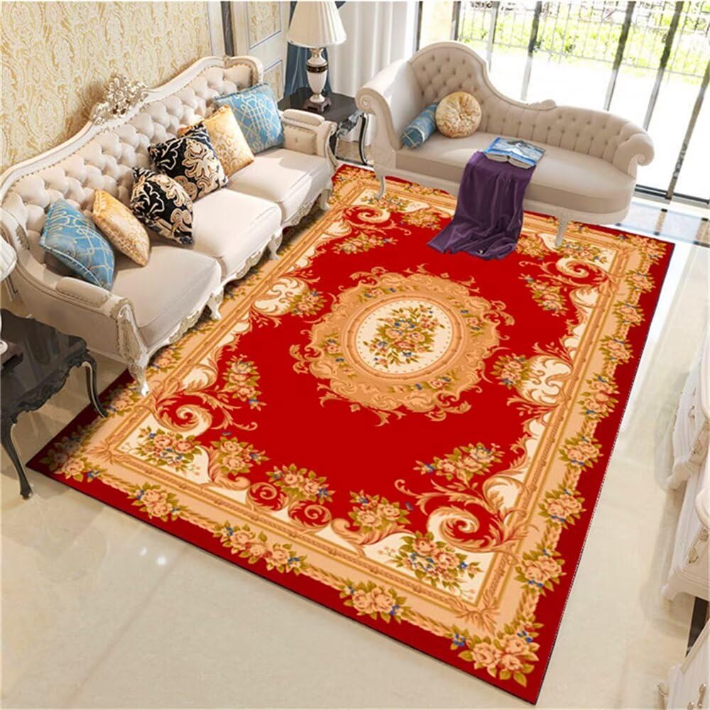 Grand tapis de salon rouge 100x200 cm rectangulaire et facile à entretenir pour chambre ado