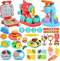 Crelloci 3-in-1 Color Dough Kitchen Creations Set - Ice Cream, Spaghetti, Burger Maker with 12 Colors Dough Toys for Kids Ages 3+