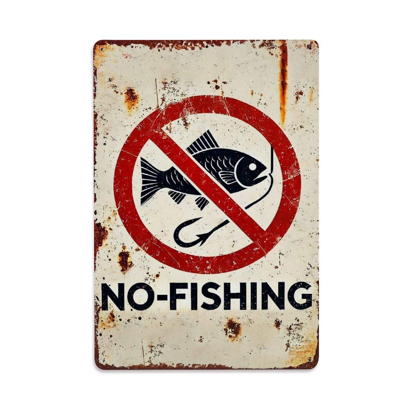 Nestemfo Vintage No Fishing Sign Pattern Print Tin Sign Metal Sign, Living Room,Bar, Home, Bedroom Wall Decor,Retro Metal Poster 8X12 Inches