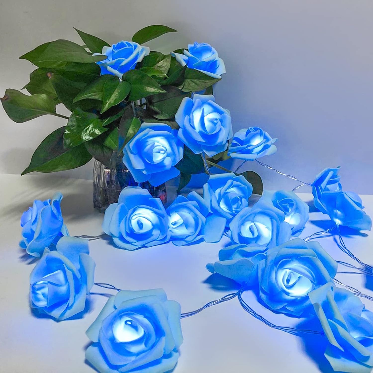 Nisco Blue Rose Flower String Light, 13.4 ft 20 Led, Romantic Flower Roses Fairy Light, Suitable for Wall Hanging, Diwali Lights, Christmas Tree, New Year, Bedroom Decoration – Led Colour Blue
