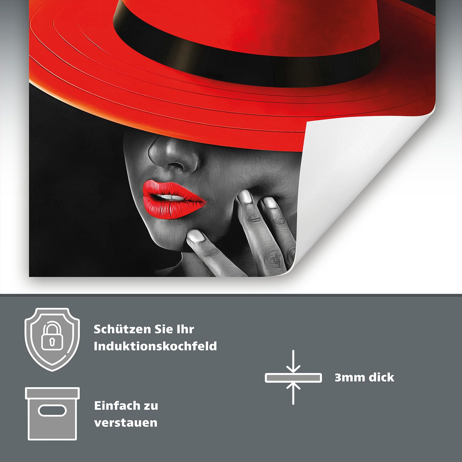 Tapa para placa de induccion - Placa protectora vitroceramica 80x52 cm - rojo - negro - mujer