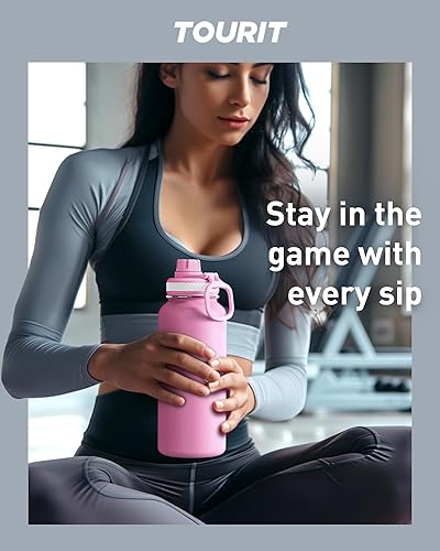 Miniatura 7 de TOURIT Botella de agua aislada de 24 onzas, botellas de agua de acero inoxidable con asa, botella de agua deportiva al vacío de doble pared, sin