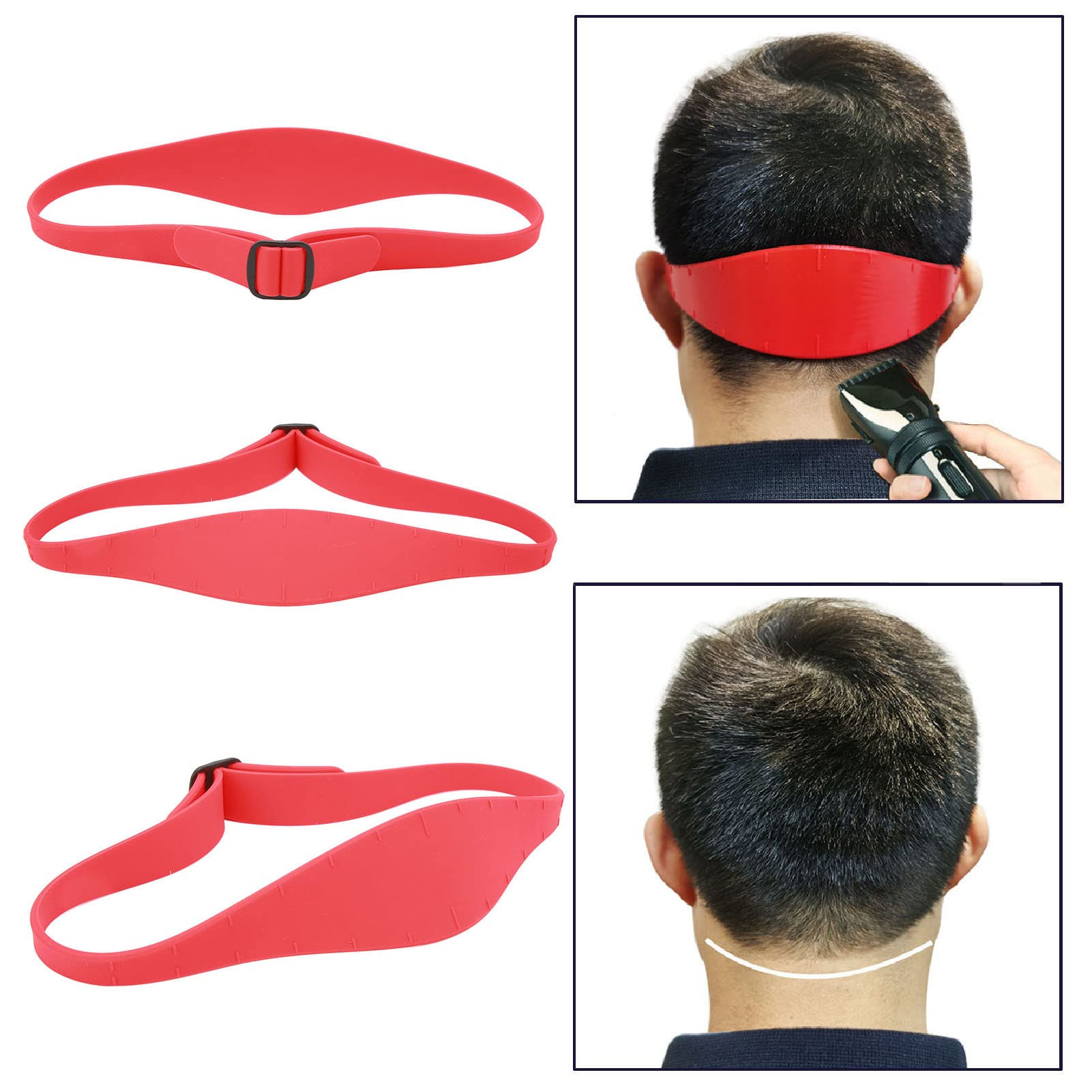 Neckline Shaving Template Adjustable Non Slip Curved Silicone Hair Trimming, DIY Hands Cut, Trim, and Shave Use for Children Adults (Red)