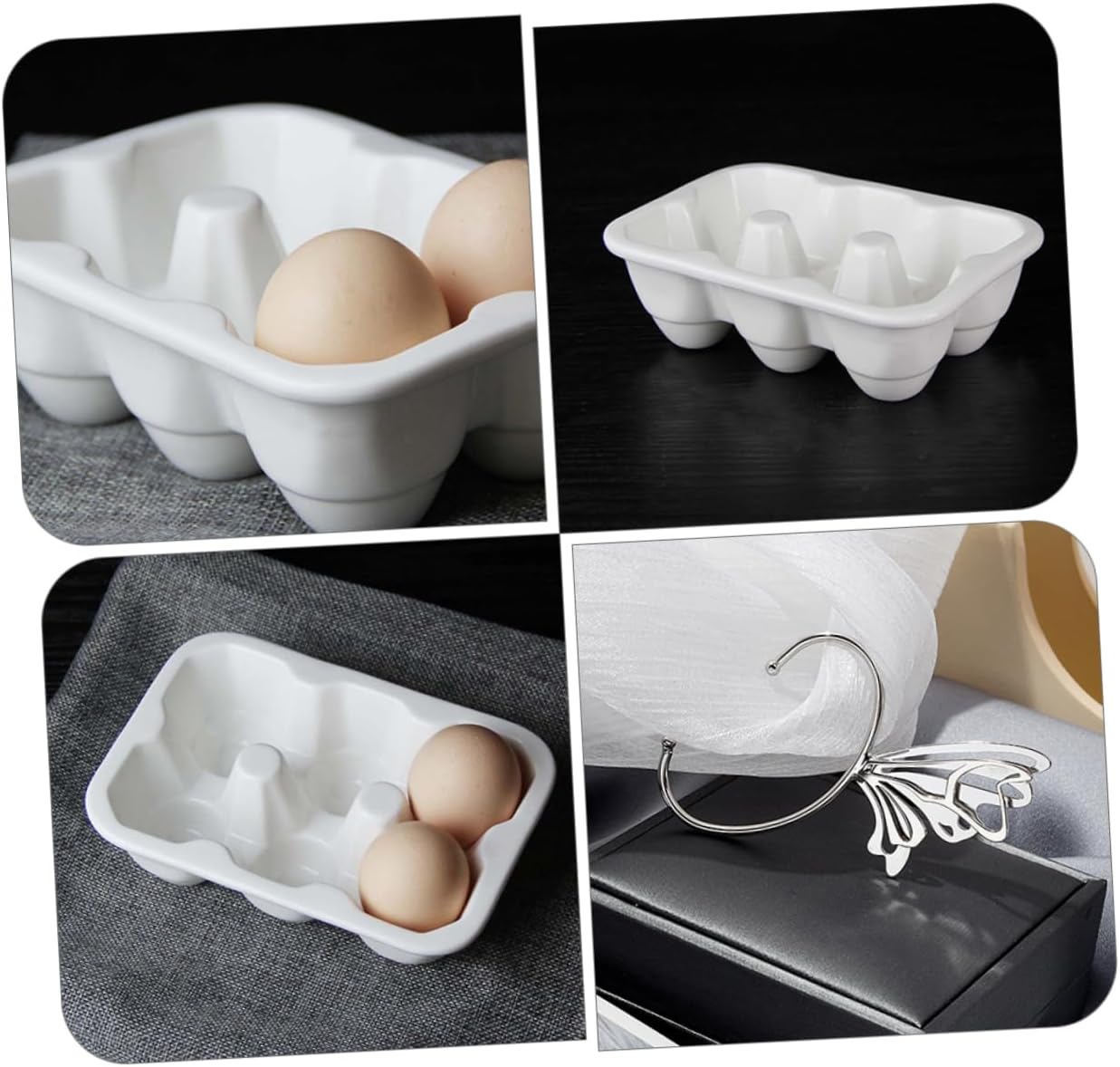 6grids Ceramic Egg Holder with Compact Porcelain Egg Storage Container Easy to Clean and Organize
