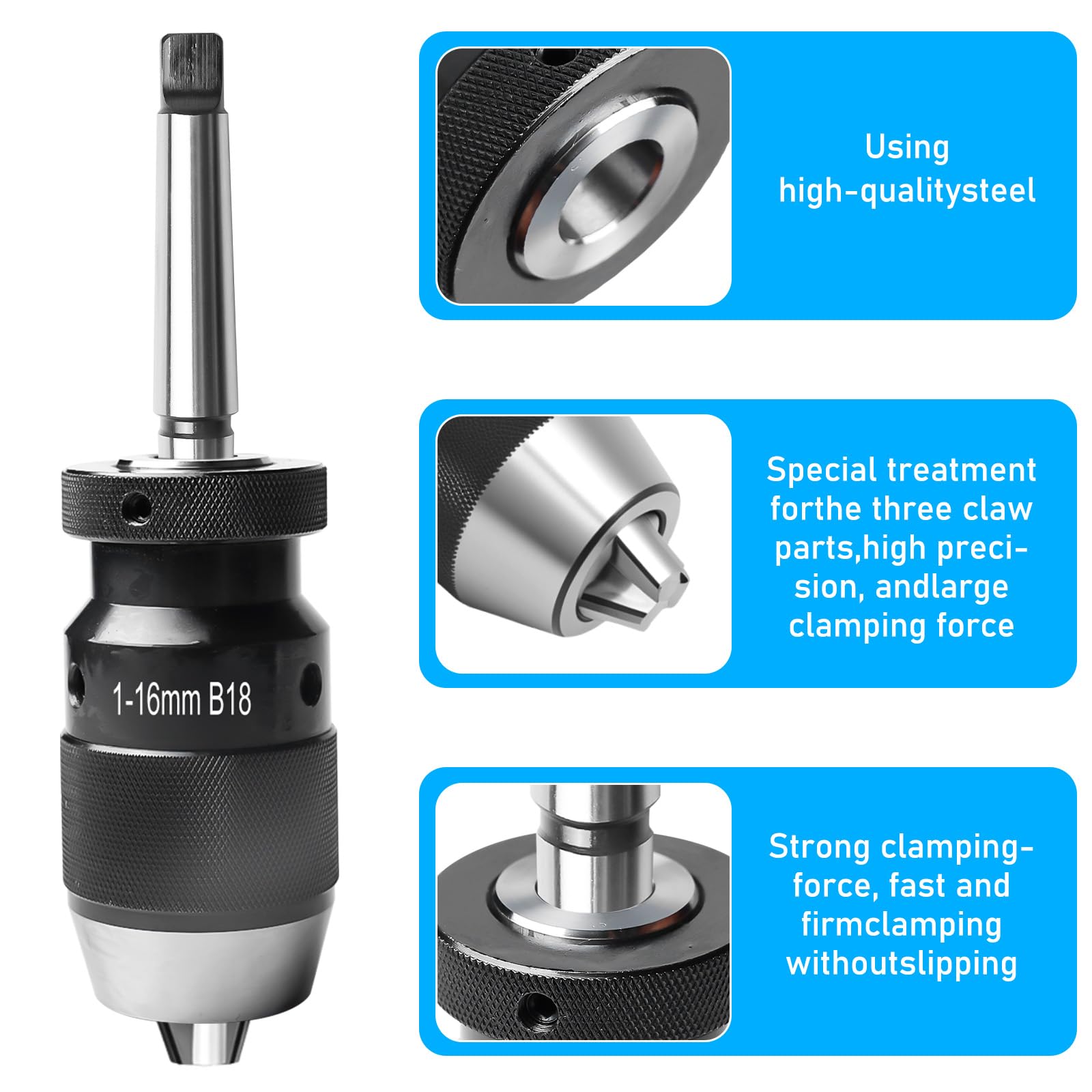 Portabrocas sin llave B18 (1-16 mm) con mandril cónico MK2/MT2, mini portabrocas de precisión MK2/MT2 para torno, taladro, torno