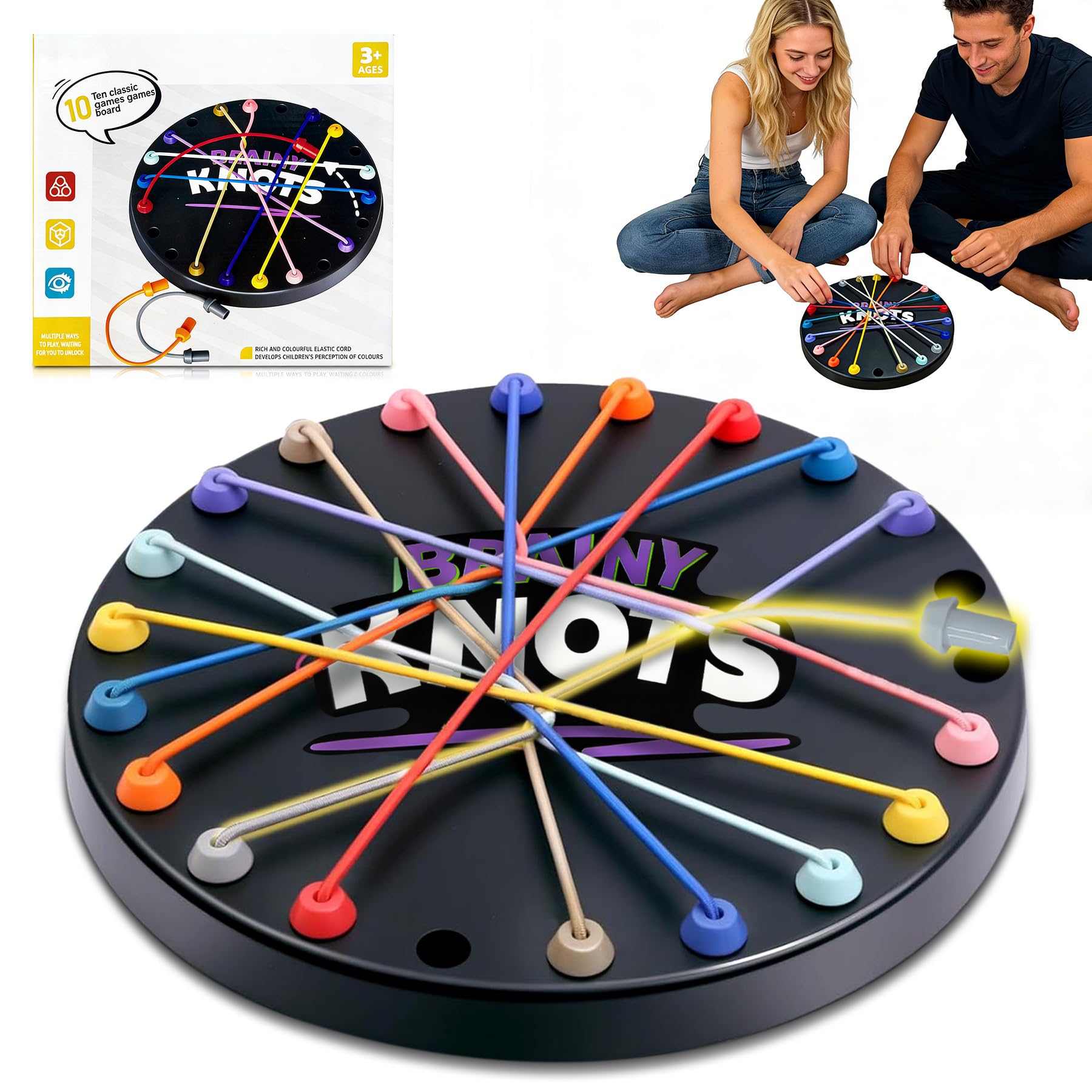 Brainy Knots Spiel,Entwirrspiel von Einfach bis Komplex Rope Herausforderungs Rätsel Logik Spiele Knot Brettspiel für Kinder und Familie