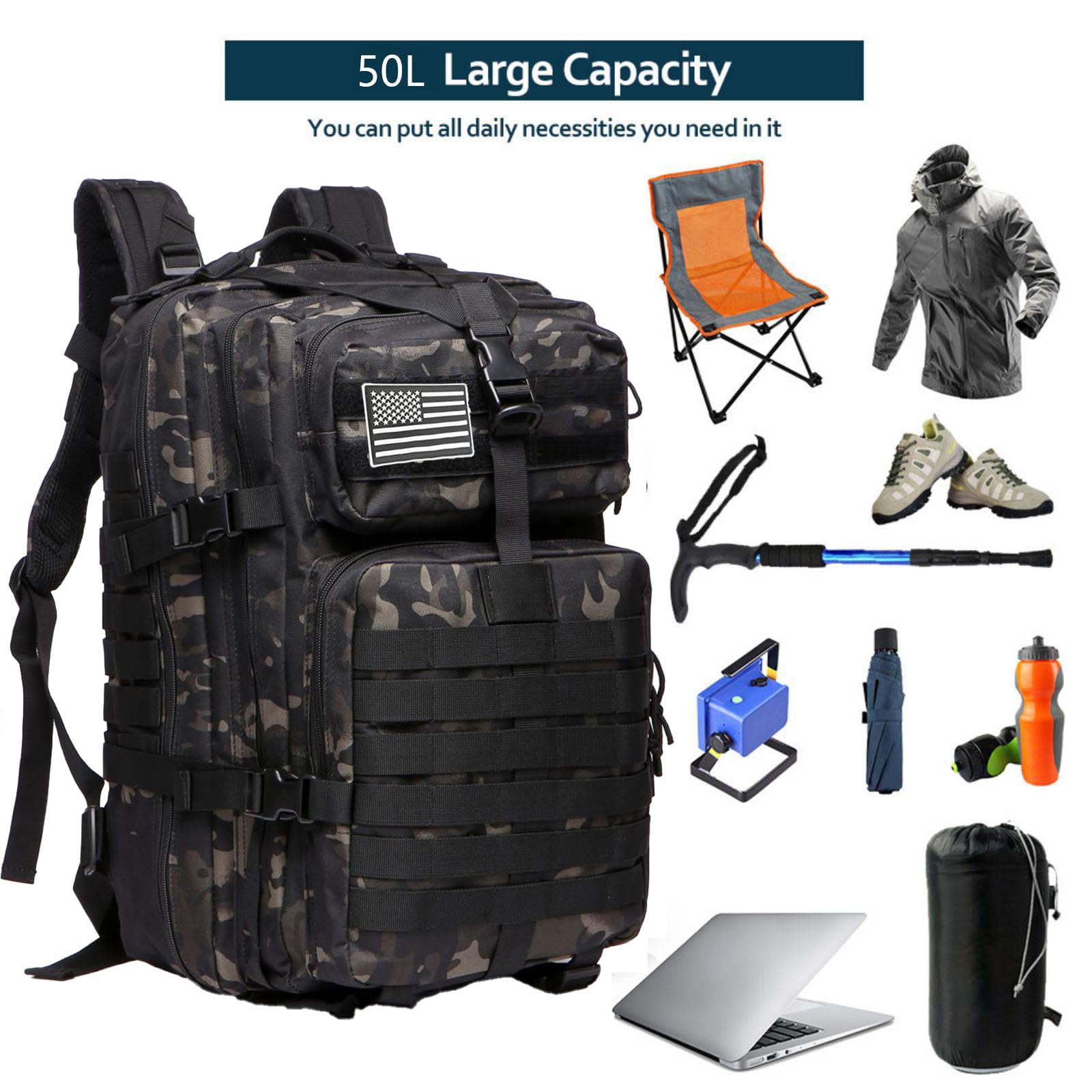 50L Strapazierfähiger Nylon Wasserdichter Angeln Jagdrucksack Outdoor Militär Rucksäcke Taktische Sport Camping Wandertaschen