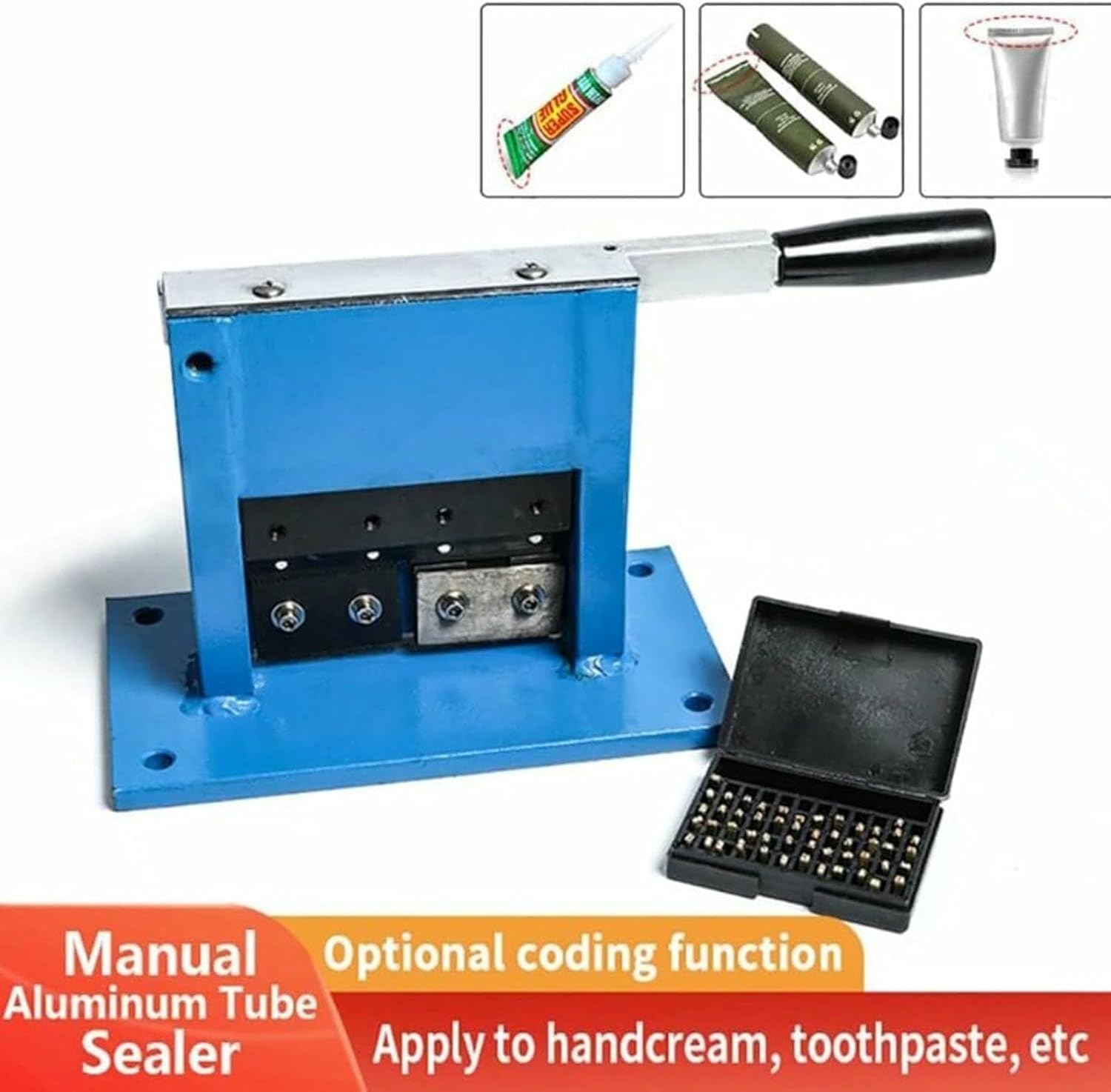 Manual Tubes Sealant with Coding Function, High -Strength Manual Sealing Machine, for Cosmetic Cream Containers and Toothpastes with Aluminum Tubes ~/