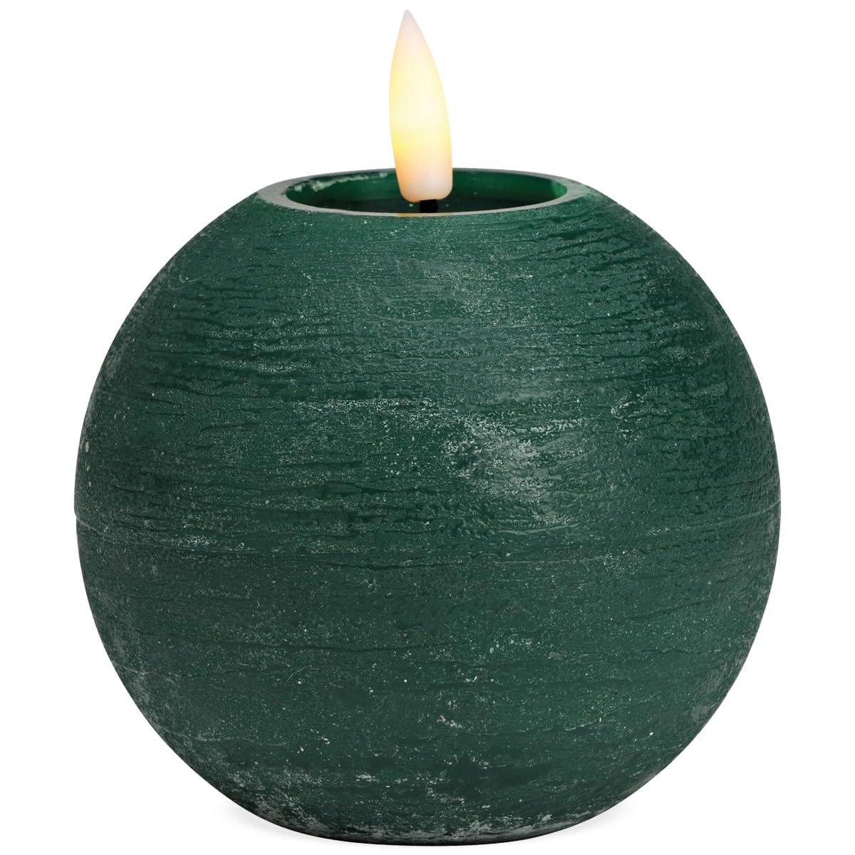LED Candle Ball Made of Real Wax with Timer Function and Remote Control, Realistic Flickering Flame, Warm White, Diameter 10 x 9 cm, Electric Wax Candle in Green as Cosy Table Decoration