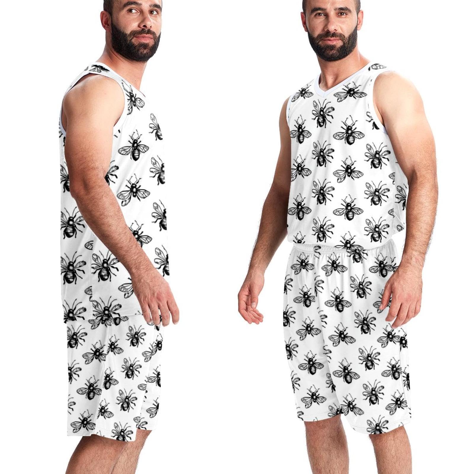 Tuta da basket da uomo con tasche, abbigliamento sportivo per uomini, uniforme della squadra, bianco e nero, semplice insetto, 5XL