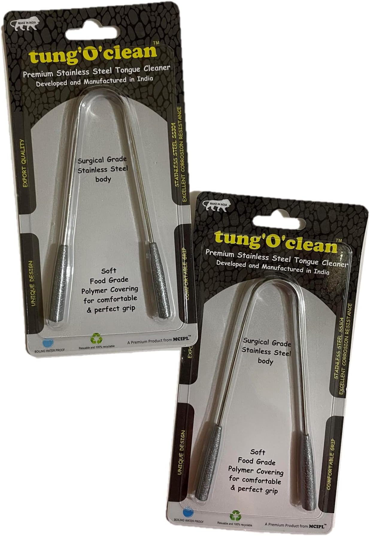 tung'O'clean Premium Tongue Cleaner with Easy Grip Handle - Minimum Order Qty: 2 units | Made of Pure Stainless Steel Body | Elegant and Premium Look | Effective Oral Hygiene | Can be Sterilized (Pure Stainless Steel)