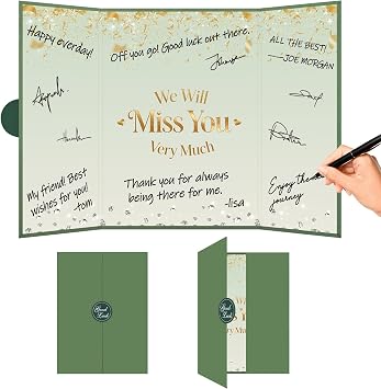 Crenics Green and Gold Farewell Party Decorations, We Will Miss You Signature Book, Farewell Guest Book Alternative 18 x 12 inch, Awesome Going Away Retirement Keepsake Gifts