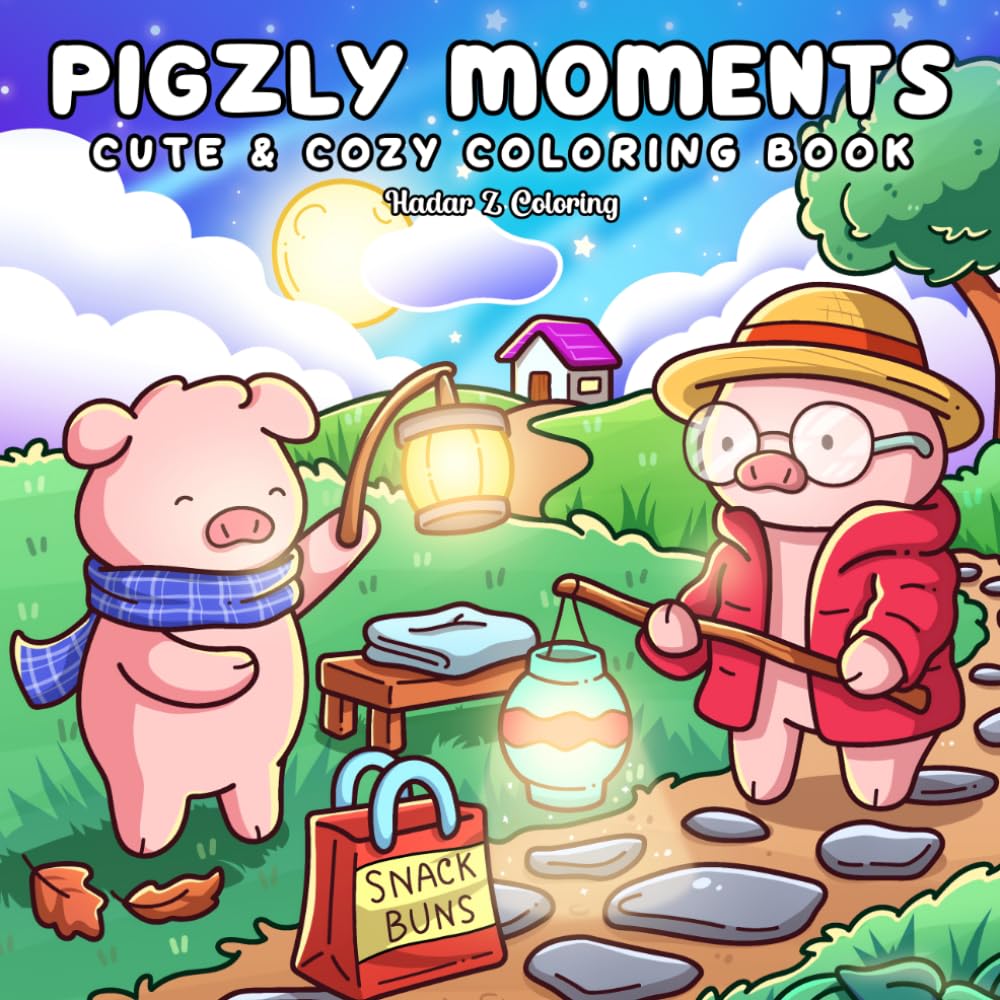 Pigzly Moments: Cozy and Comfy Coloring Book Featuring Adorable Pig-Themed Illustrations for Adults and Teens