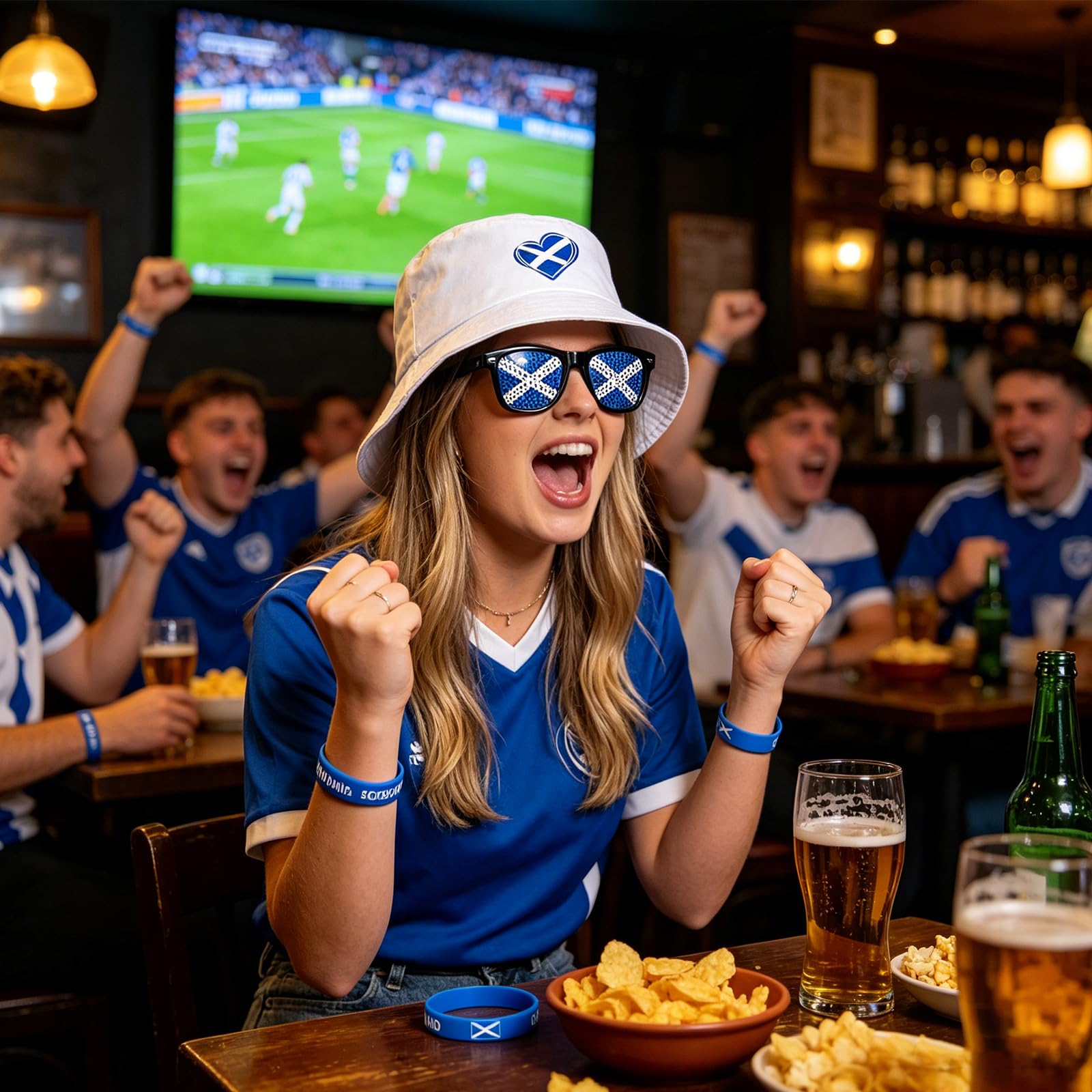 Scotland World Cup 2026 Merchandise Set with Reversible Scotland Bucket Hat, Saltire Sunglasses & Flags - Scottish Fan Gear for Men and Women at Pub, Stadium or Football Party — view 7