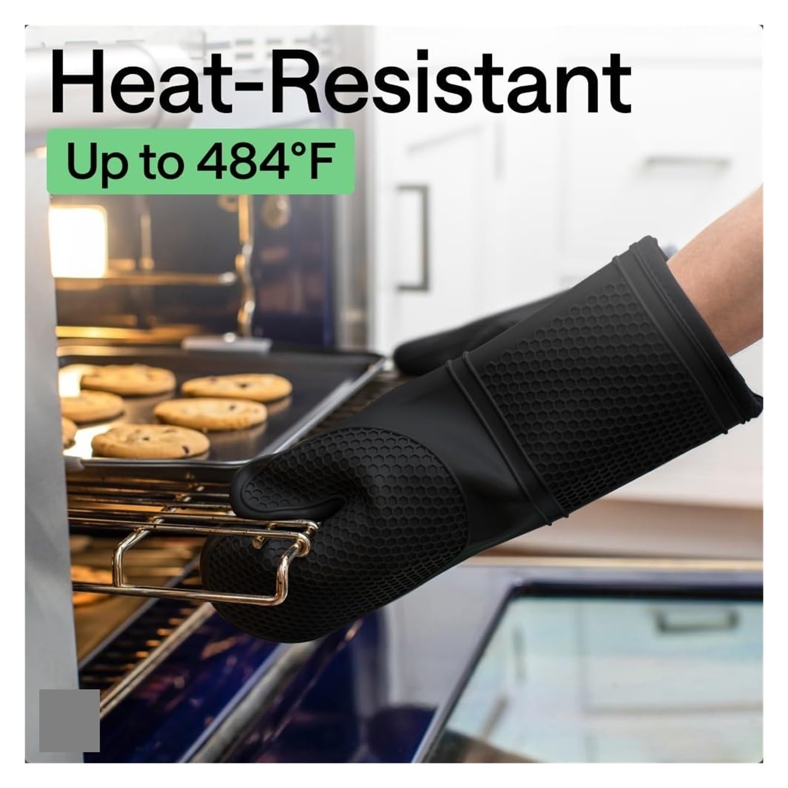 Guantes de horno, guantes de cocina de silicona impermeables, negro
