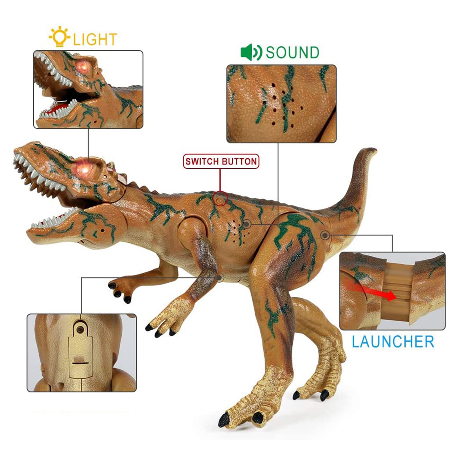 KUARLUBI Dinosaur Toys for Kids, Toy Dinosaurs Foam Dart Gun Realistic Electronic LED Light Up Model Toys with Shooting Roaring for Kids Boys Girls Birthday Gifts