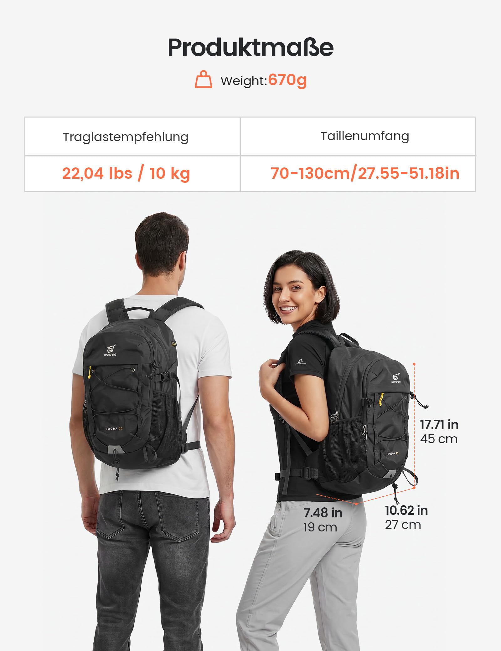 SKYSPER 22L Wanderrucksack Herren Damen Leichter Trekkingrucksack mit Belüftungsrücken Diebstahlsicher Rucksack aus Atmungsaktivem Air Mesh für Wandern Reisen Tagesausflüge