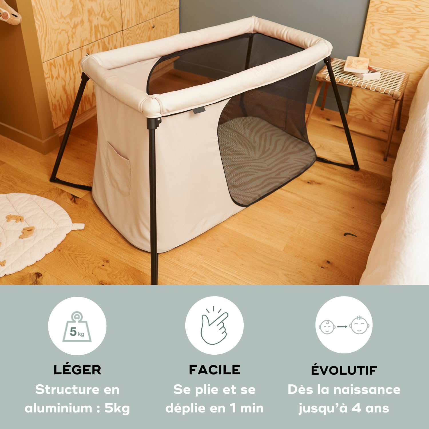 Babymoov Lit parapluie Moov,Sleep-Ultra Compact et Leger(<5kg)-Montage et Pliage rapide-Dès la Naissance et jusqu'à 4 ans-Evolutif en Aire de jeux-Confortable(densité matelas de 25kg/ms)-Garanti à vie