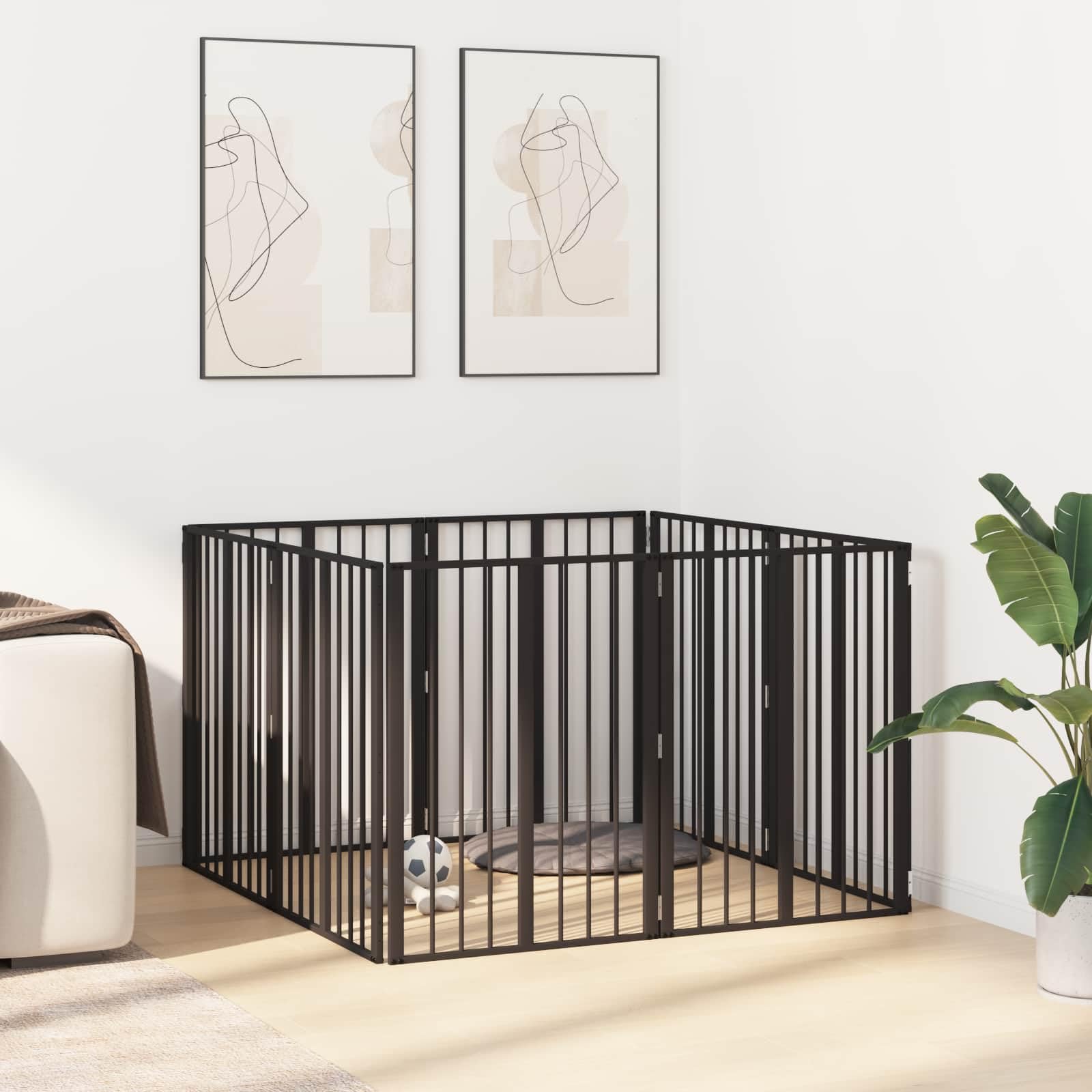 Portería para perros, 8 unidades, color negro, 60 x 80 cm, acero galvanizado, plegable y portátil, rejilla de metal para cachorros y perros, protección segura en casa, jardín o terraza