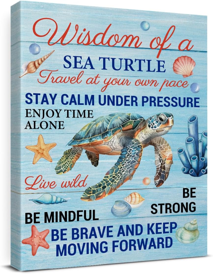 Sea Turtle Decor Inspirational Wall Decor for Office Bedroom Living Room Bathroom Home Decorations, Sea Turtle Gifts for Turtles Lovers, Framed Posters Wall Art Beach Room Decoration, 12 x 15 Inches