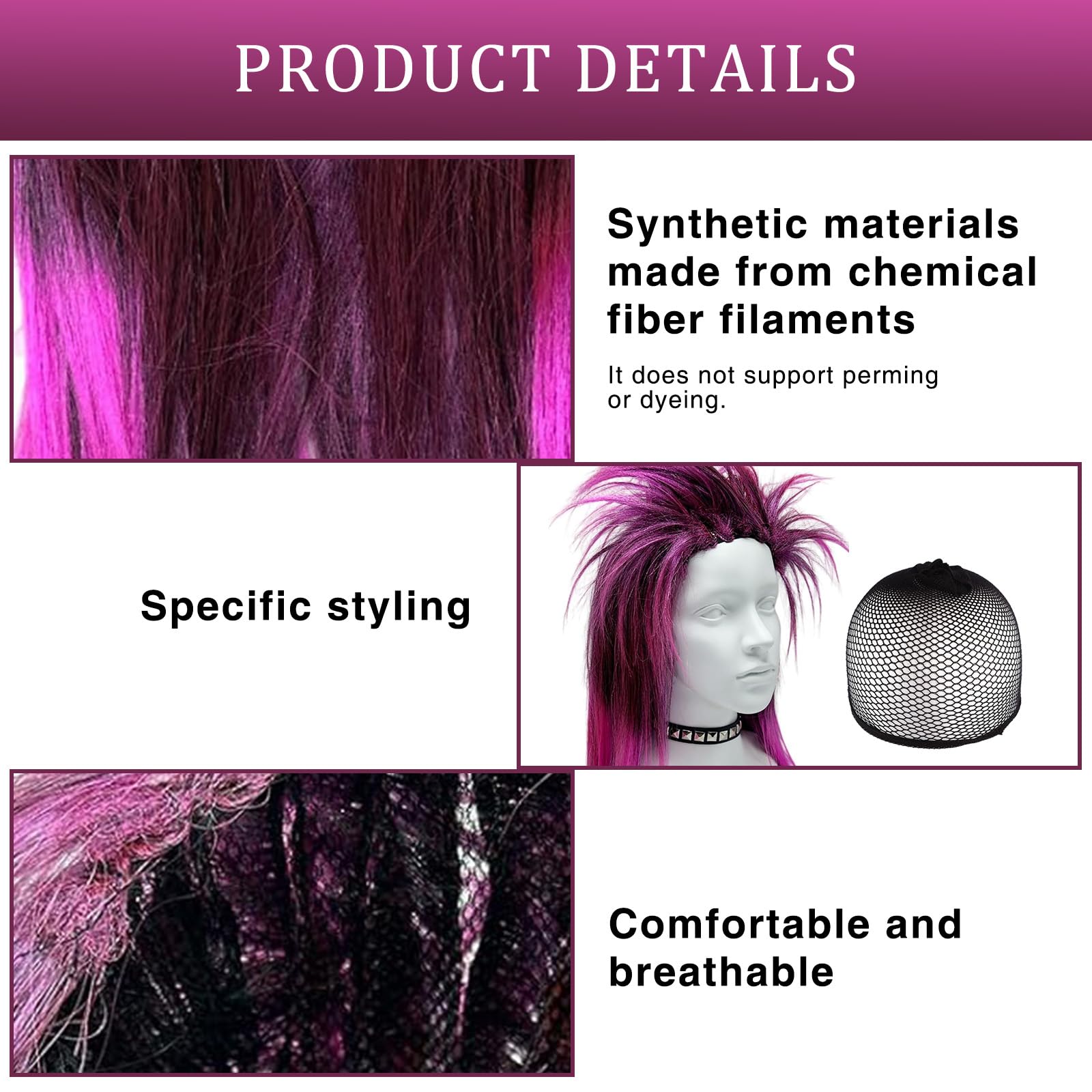 Funnaura Pink Funny Wigs for Women Men 80s Fancy Dress Wig Set for Party, Pink Purple - Image 3