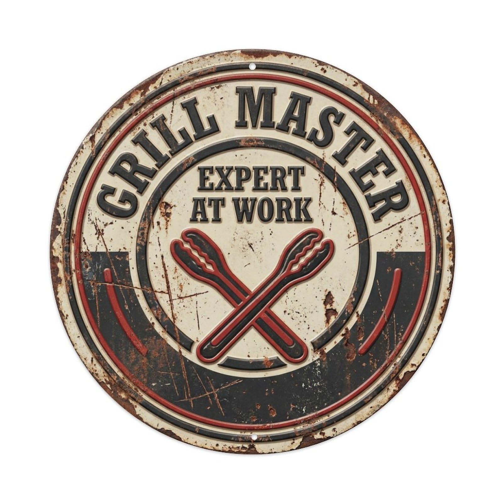 Grill Master Classic Garage Ornament Retro Slogans Vintage Metal Tin Sign Plaque Wall Decor for Cafe, Club, Garden Round Metal Poster 8x8Inch