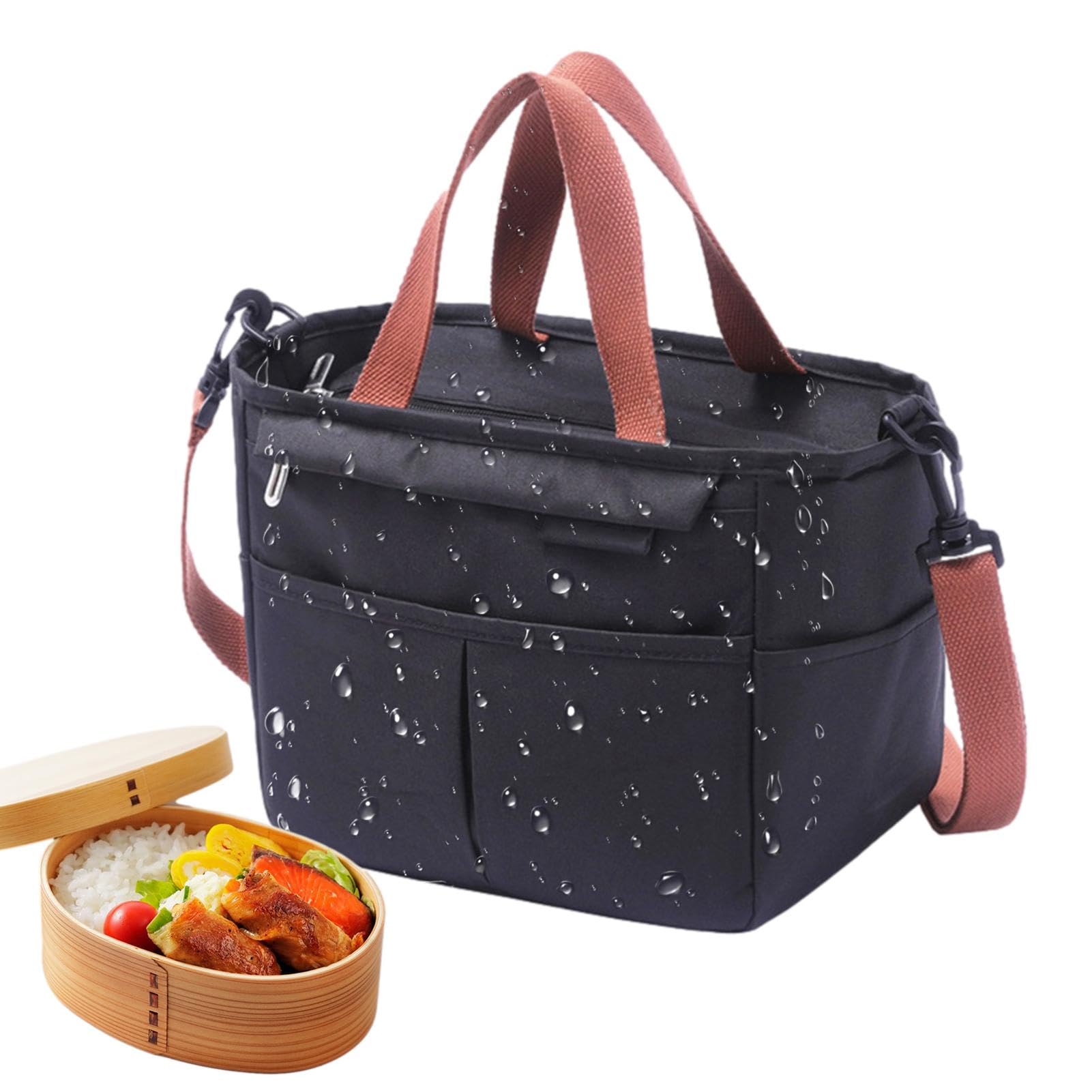 Un bolso más fresco, un bolso más fresco hermético de las mujeres del bolso del almuerzo, la bolsa de asas reutilizable del almuerzo del bolso del calentador de la comida (Color : Black)