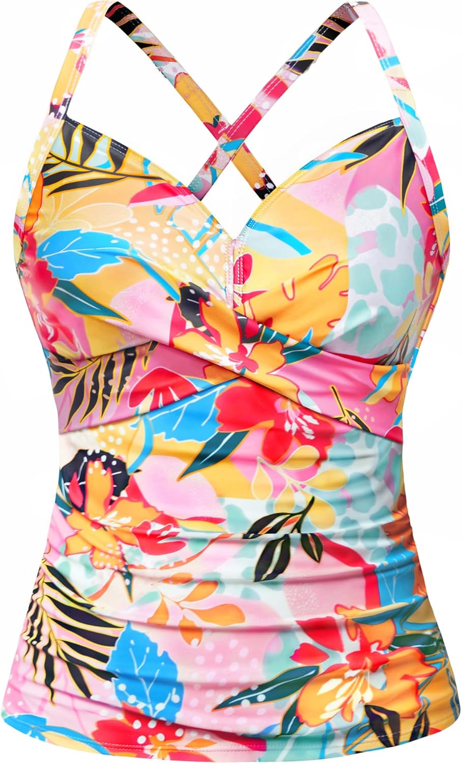 Women Tankini Bathing Suit Top - Twist Front V Neck Swim Top Only Ruched Tummy Control No Bottom 2025