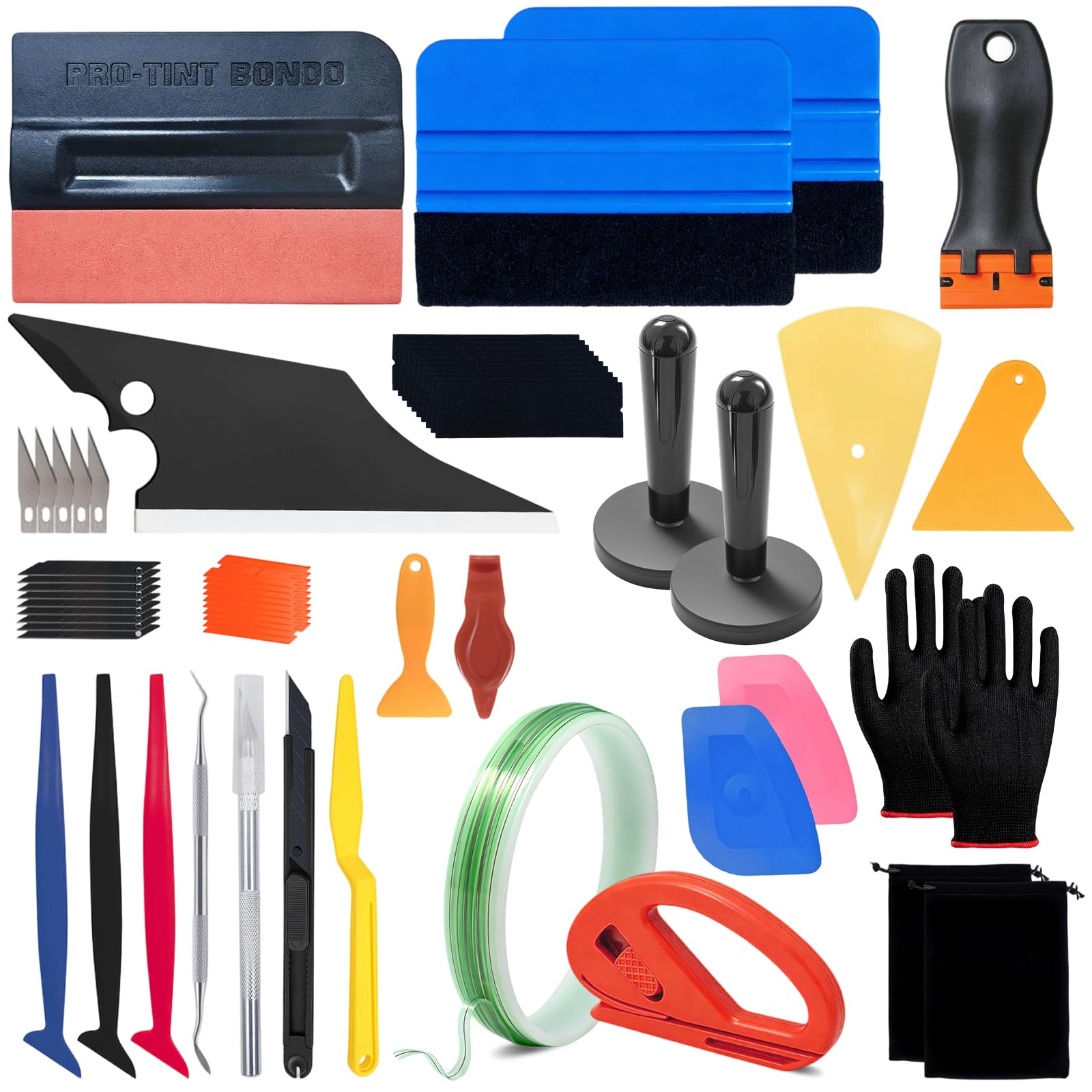 60 Pièces Kit de Film Teinté Voiture,Covering Outils Vitre Teintée Voiture avec Corde de découpe 5m,Kit de Vinyle Film pour Vitre,Fenêtre,Mural,Meuble,Raclette en Feutre,Sac de Rangement