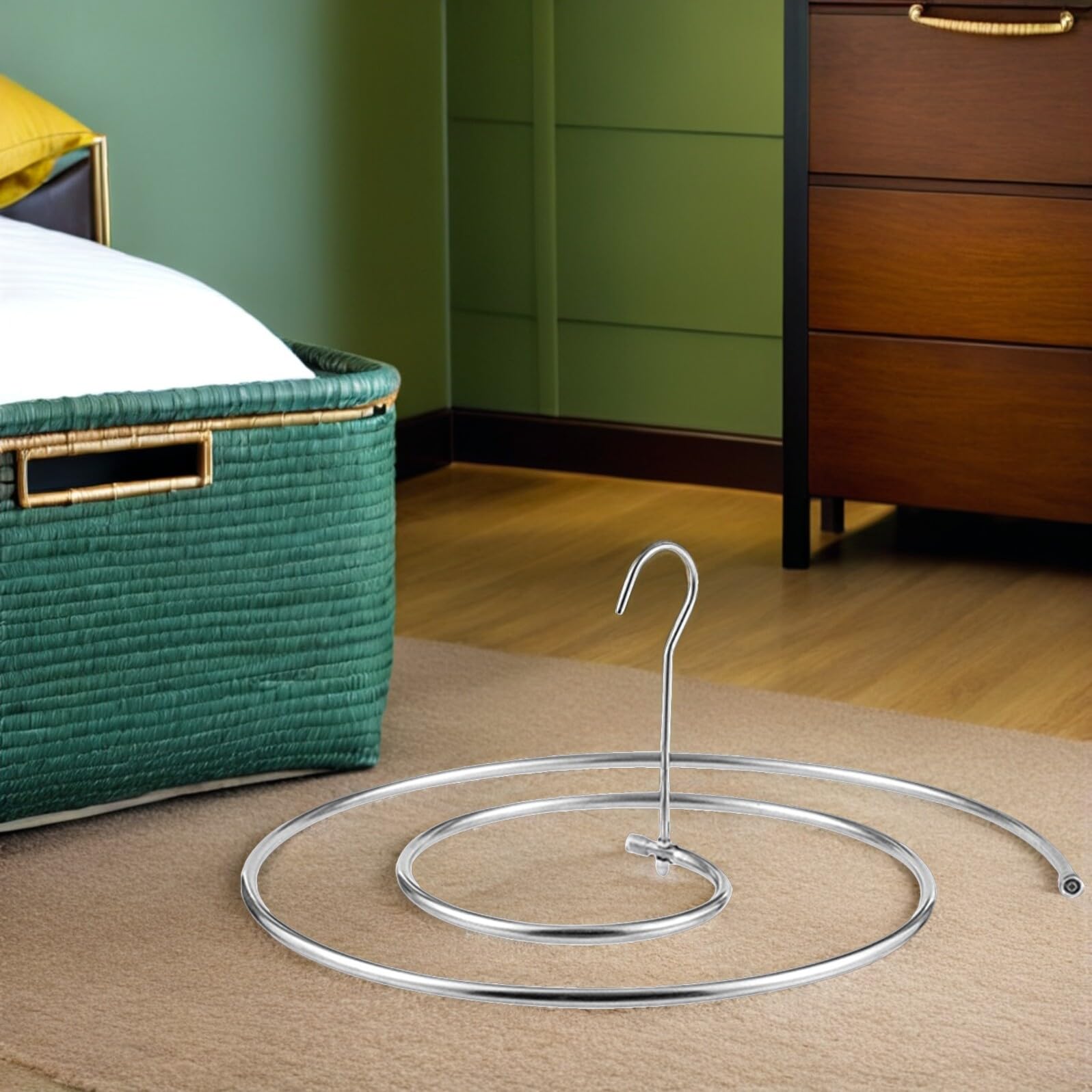 Set 3 Grucce a Spirale in Acciaio Inox 8mm per Lenzuola e Trapunte, Stendibiancheria Circolare Regolabile Salvaspazio per Interni ed Esterni Custodia Portatile