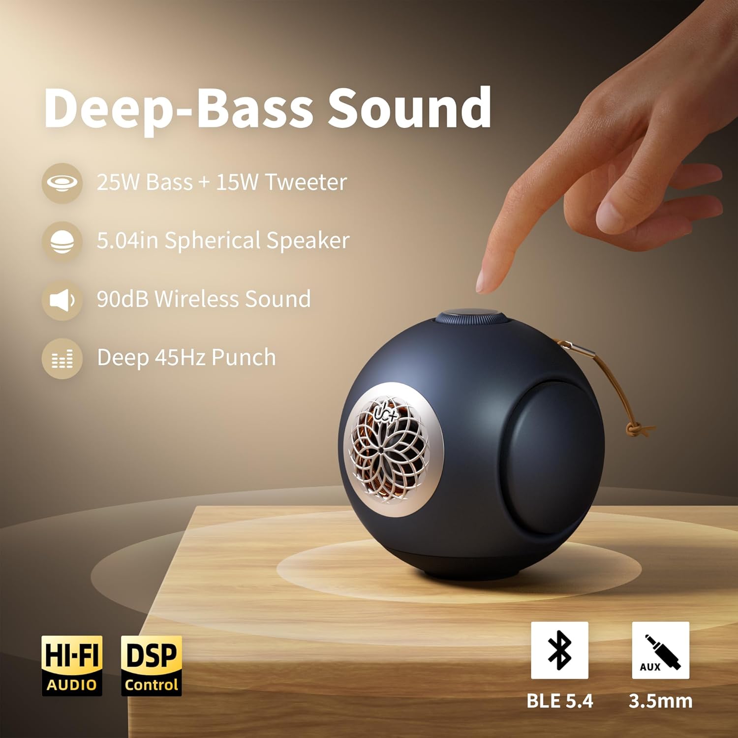 UB+ dBMiNi Portable Bluetooth Speaker with Dual Bass,Hi-Fi Stereo Sound, TWS Pairing, Bluetooth 5.4, Long Battery Life, for Outdoor and Travel Use (Graphite Grey) - Image 3