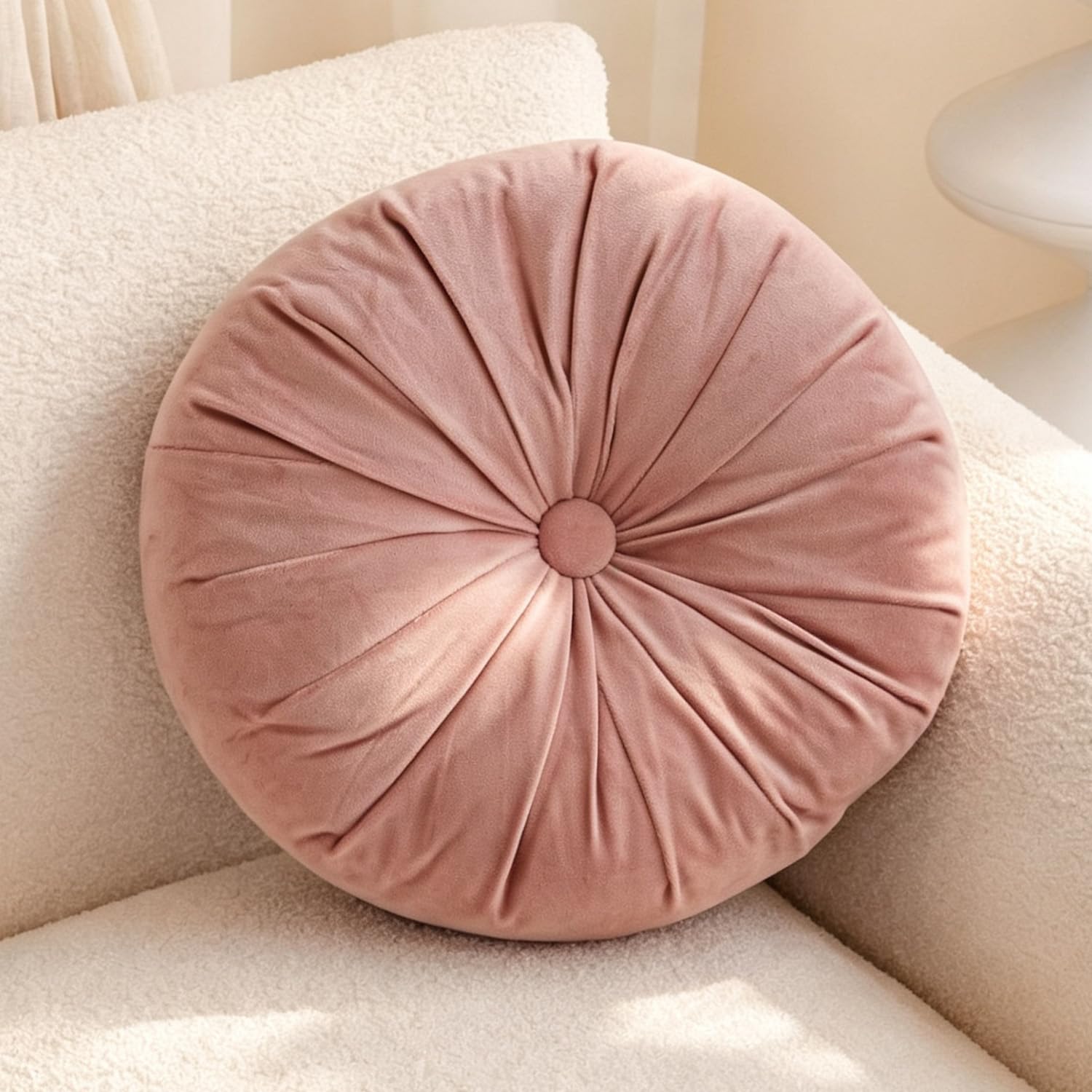 Nuyiac Velvet Round Pumpkin Throw Pillow with PP Cotton Filling (Pink)