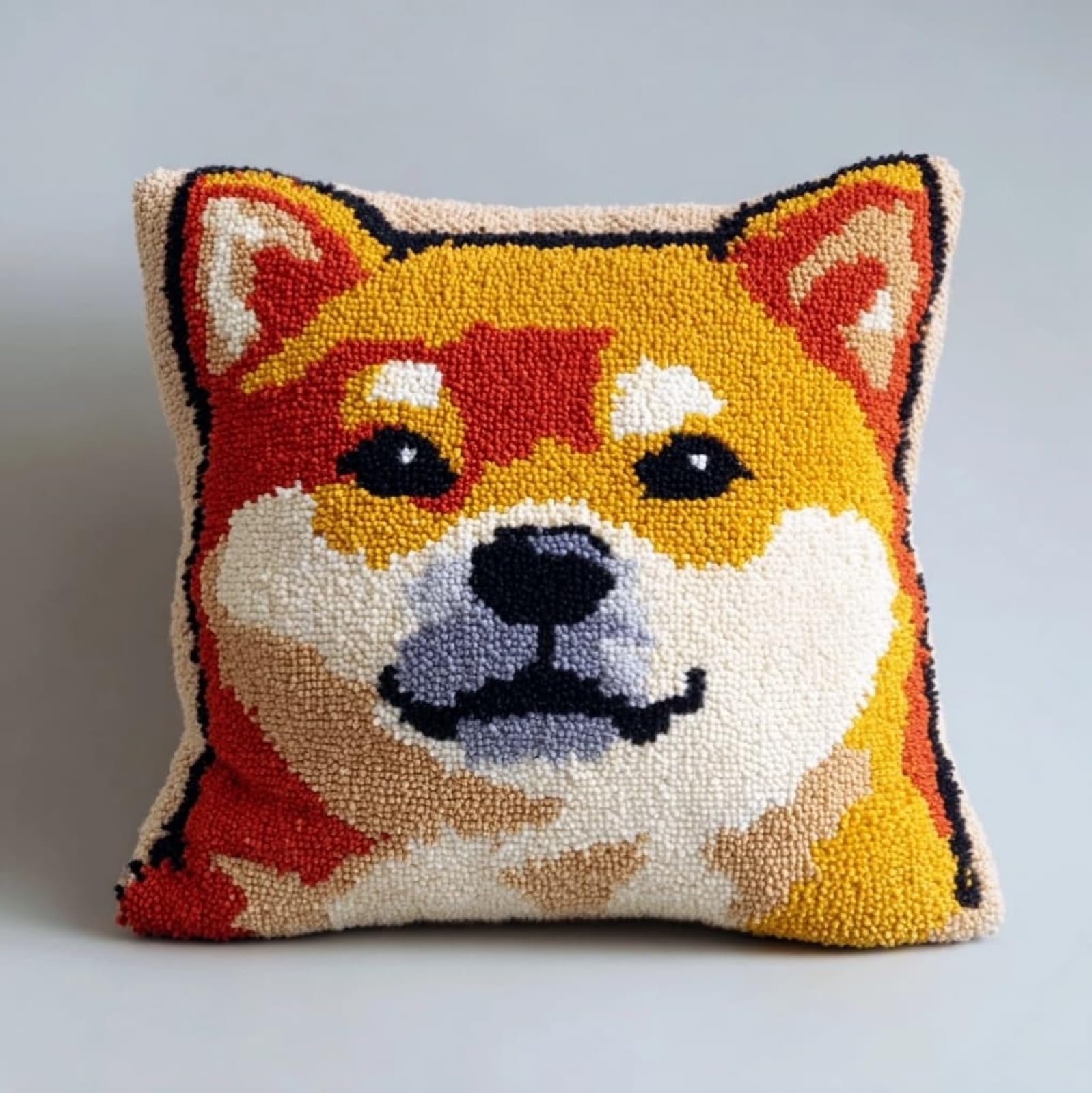 AxiangziK Latch Hook Pillow Kits 17x17in,Cute Akita Inu Printed Pillowcase Latch Hook Kits for Beginners Adults DIY Handmade Cushion Decoration Sofa