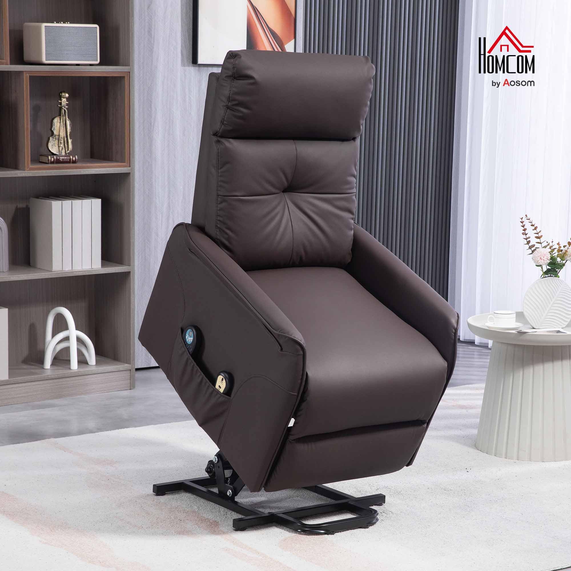 HOMCOM Poltrona Elettrica Alzapersona Reclinabile in Tessuto, Poltrona Relax Elettrica (Tessuto antigraffio (60% poliuretano, 40% poliestere), Marrone scuro, 67L x 89P x 102A cm)