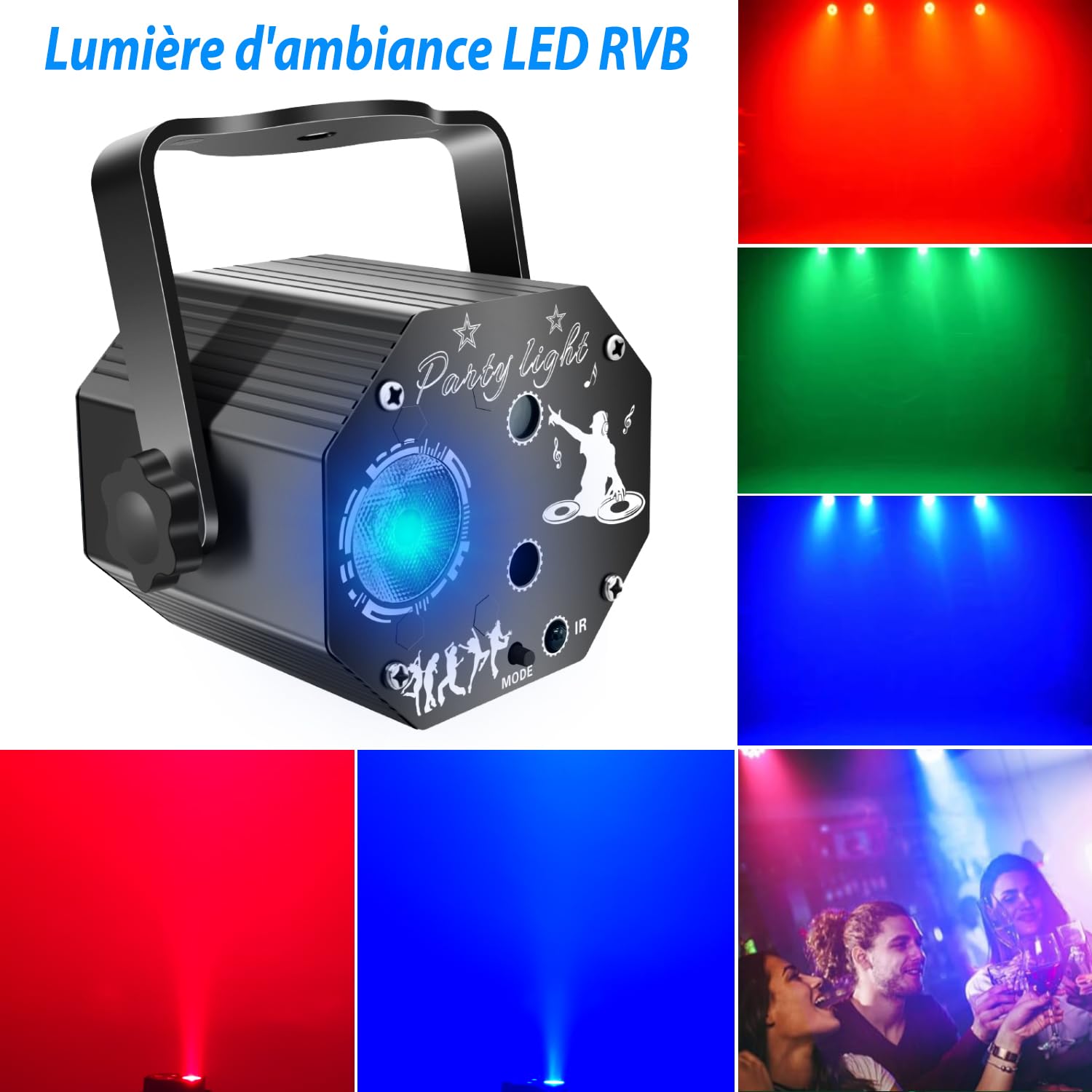 Boule Disco LED avec 72 Motifs de Projection,Jeux de Lumière pour soiree RVB Multicolore,Projecteur de Soirée avec Télécommande et Commande Vocale,Effet Stroboscope pour Anniversaire,Mariage,Noël,Bar