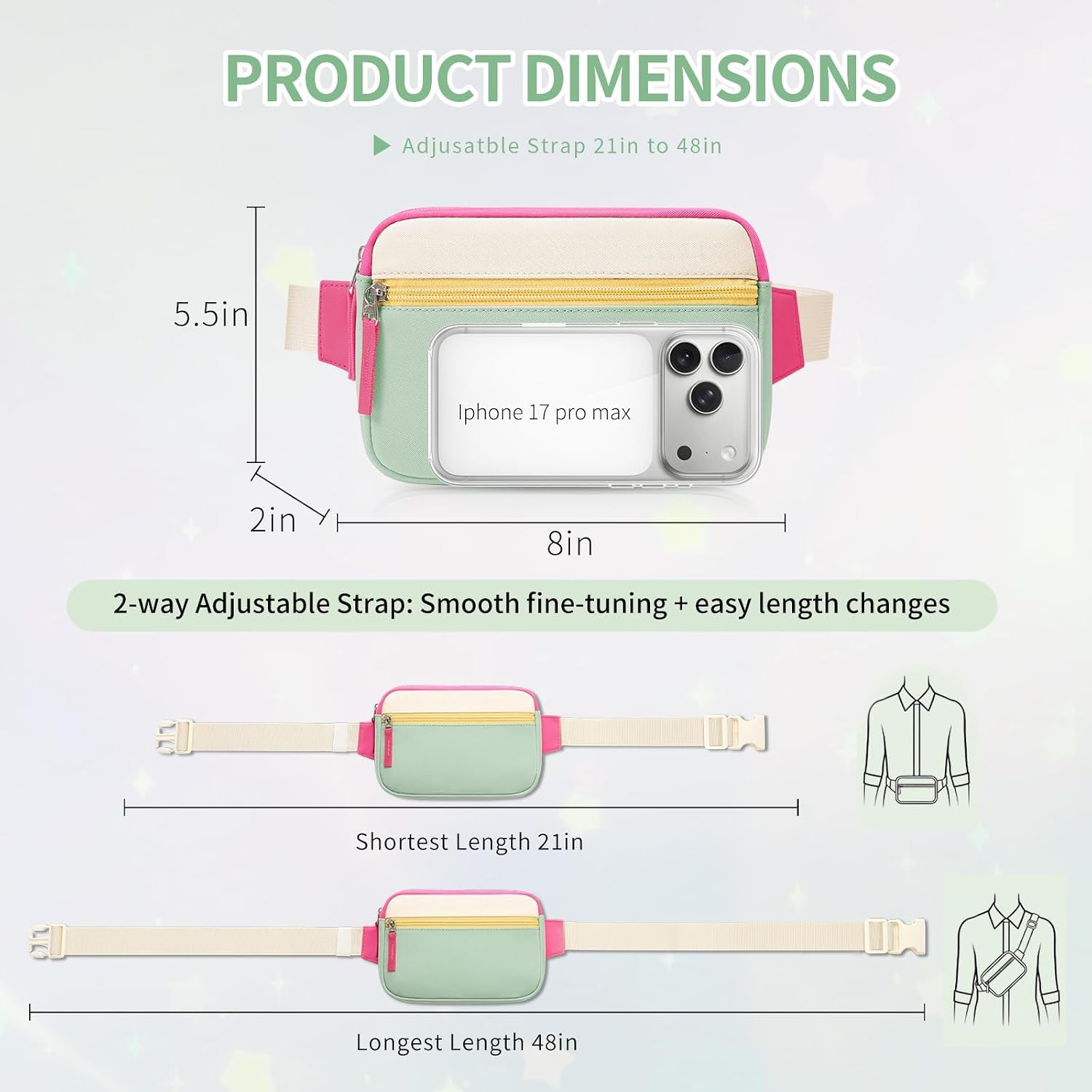 Fanny Pack Birthday Gifts for 7 8 9 10 11 12 13 Year Old Teens Girls Kids, Preppy Cute Trendy Stuff Colorblock Crossbody Bag Adjustable Belt Bags, Dorm Travel Essentials for Girl Fashion