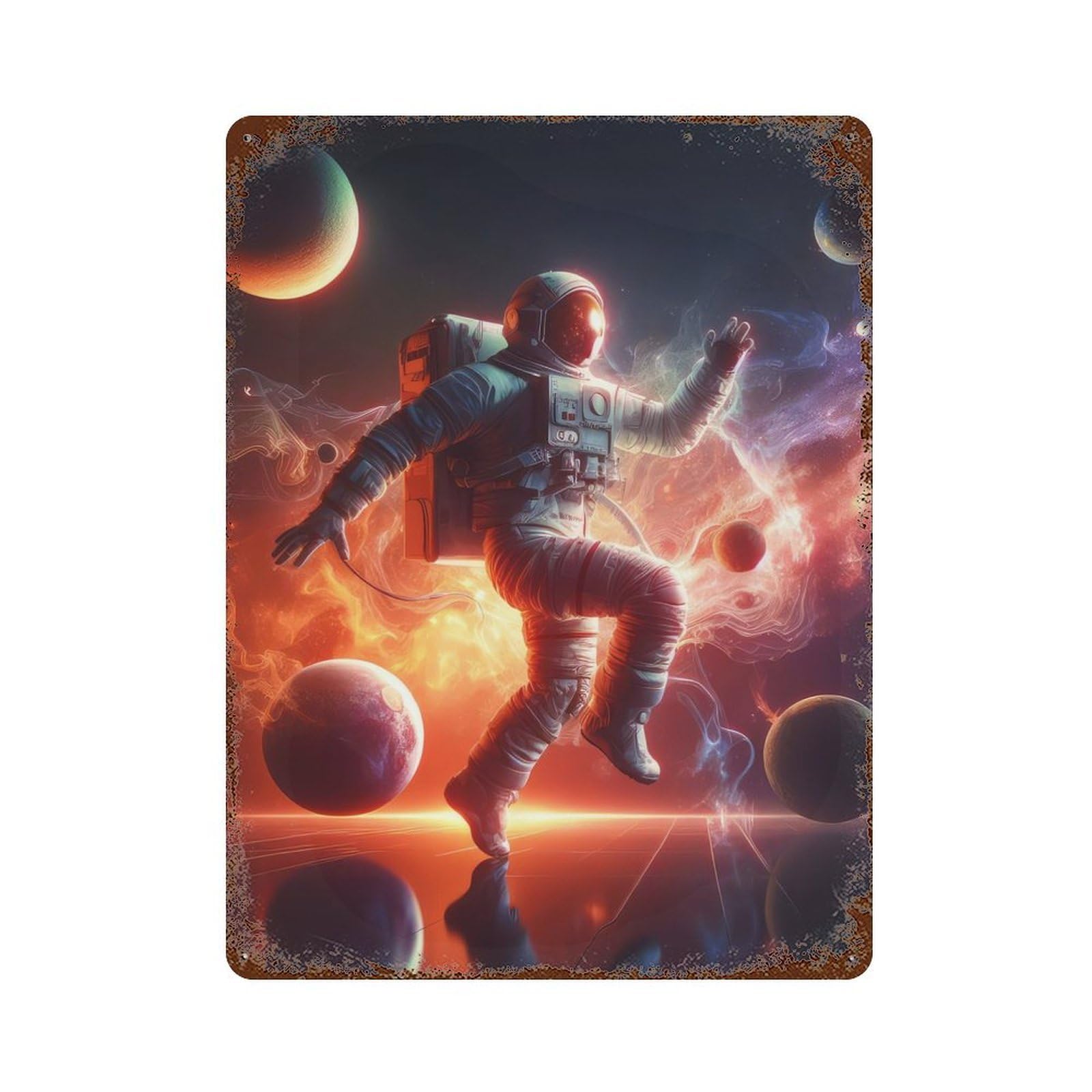 Astronaut in Space Vintage Rust Metal Sign 15.7"x11.8", Farmhouse Wall Decor for Garage, Pub Or Kitchen