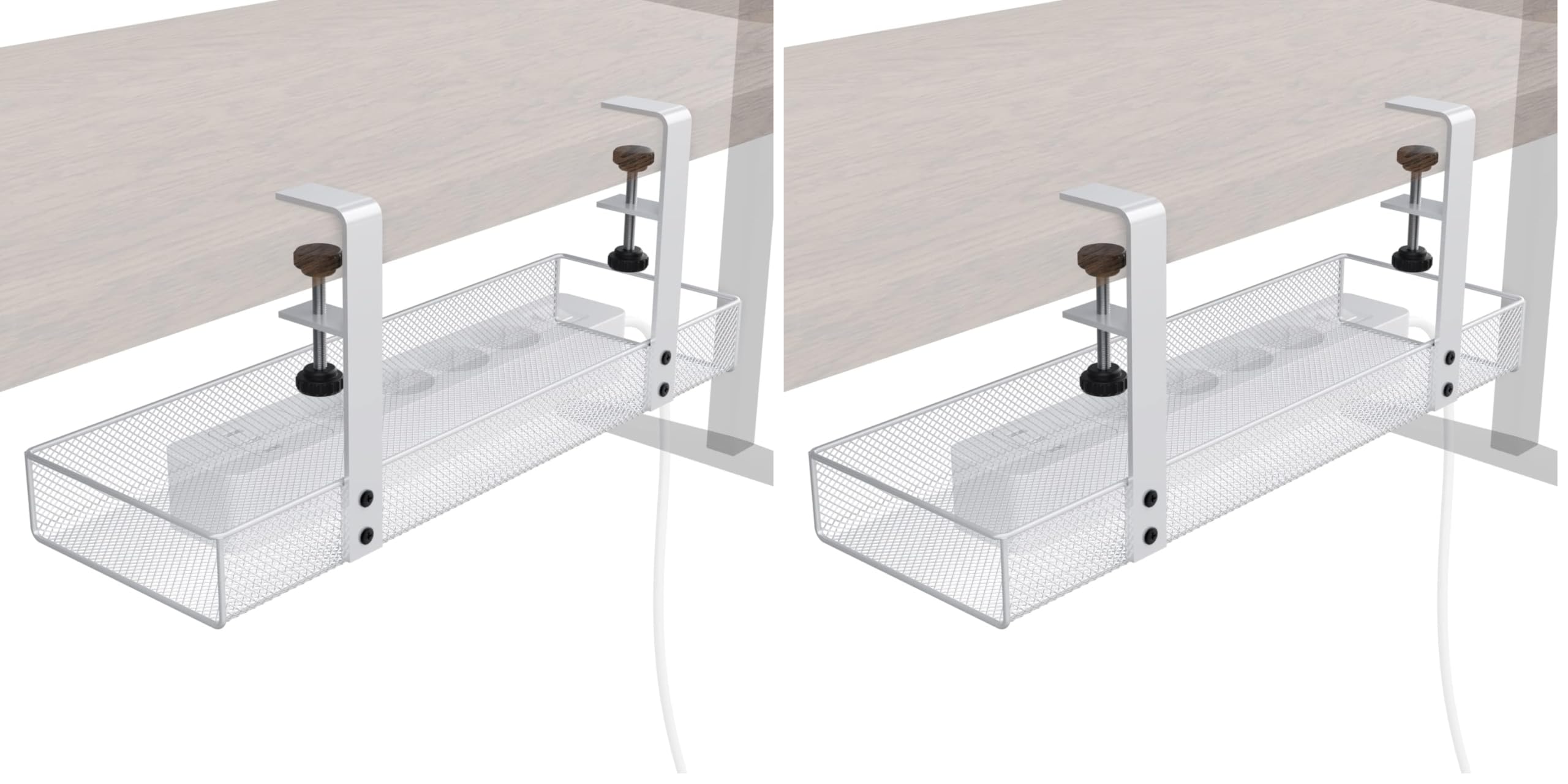 Kabelhalter Schreibtisch klemmbar, weiß – werkzeugfreie 4-Wege-Montage – verstaut Kabel & Steckdosenleisten (Größe M, Mesh-Design, Kabelorganizer/Kabelmanagement) KD Essentials (Packung mit 2)