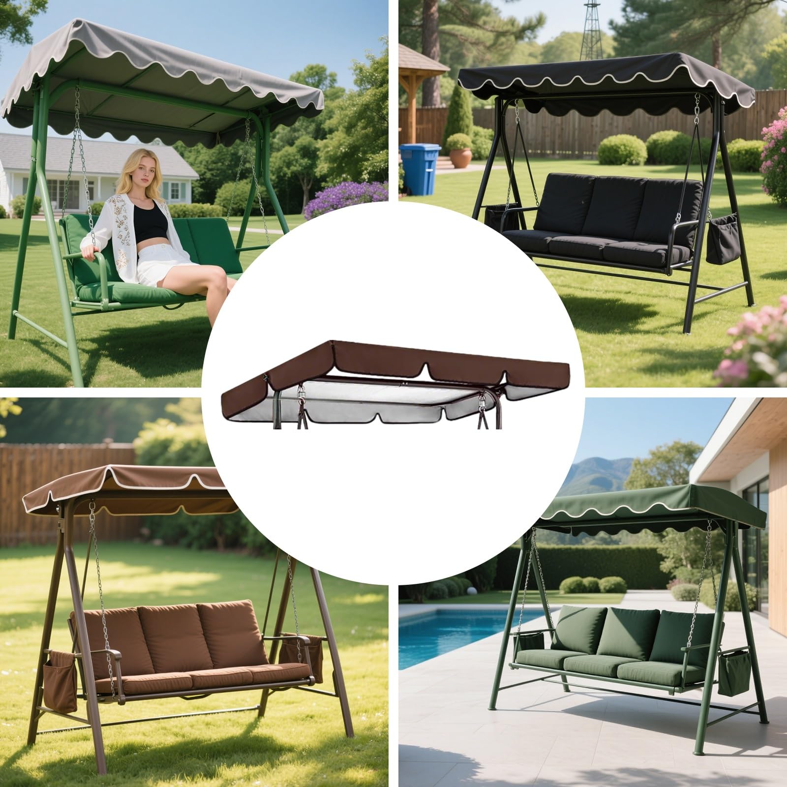 Funda impermeable para columpio de patio, funda de repuesto para hamaca de jardín, 248,9 x 185,4 x 18 cm, color marrón café, protección duradera para exteriores, resistente a los rayos UV, resistente