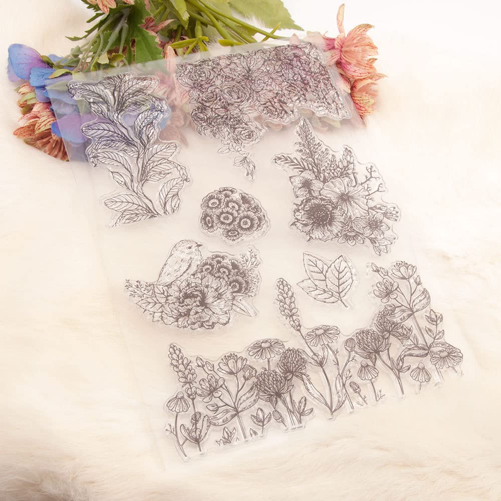 Bench Stamp 4 Sheets Wildflowers Grass Clear Stamps For Card Making ...