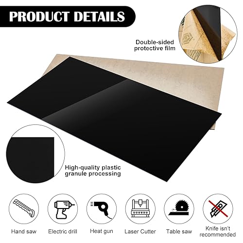 Miniatura 3 de Juexica Panel de hoja acrílica negra de 18 pulgadas de grosor, tablero de vidrio de plástico con papel protector para letreros de manualidades,