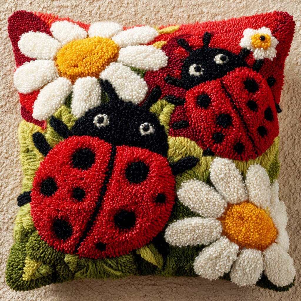Henypt Latch Hook Cushion Kits, Flowers and Ladybugs