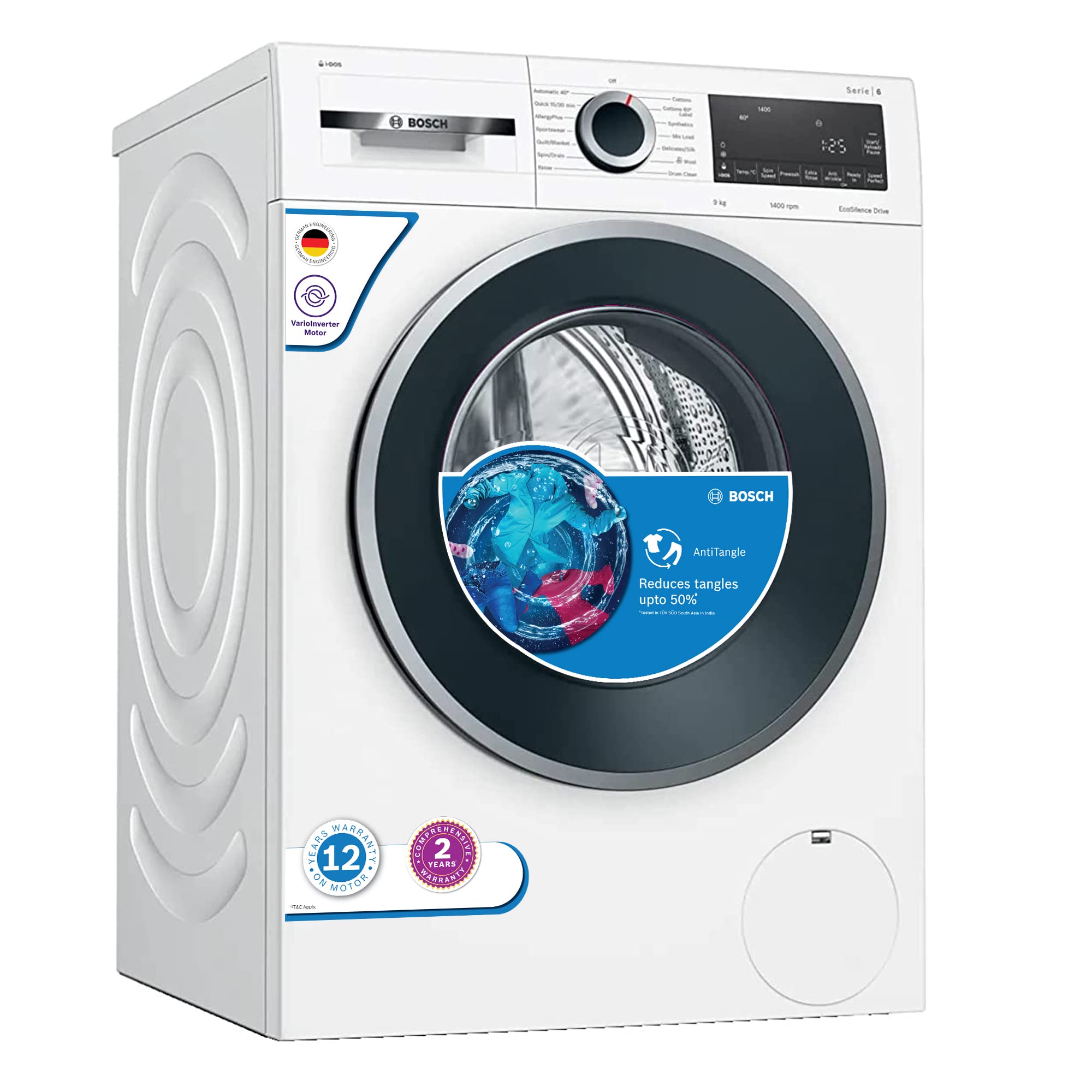 Bosch iDos 9KG 1200 RPM Inverter Touch Control Fully Automatic Front Loading Washing Machine With Inbuilt Heater (WGA244AWIIN, White) (WGA244AWIN)
