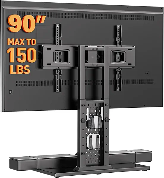 Perlegear Universal Swivel TV Stand with Pegboard Storage, Height Adjustable Table top TV Stand Mount for 42-90 Inch TVs, up to 150 lbs with Large Glass Base for Stability, Max VESA 600x400mm PGTVS36